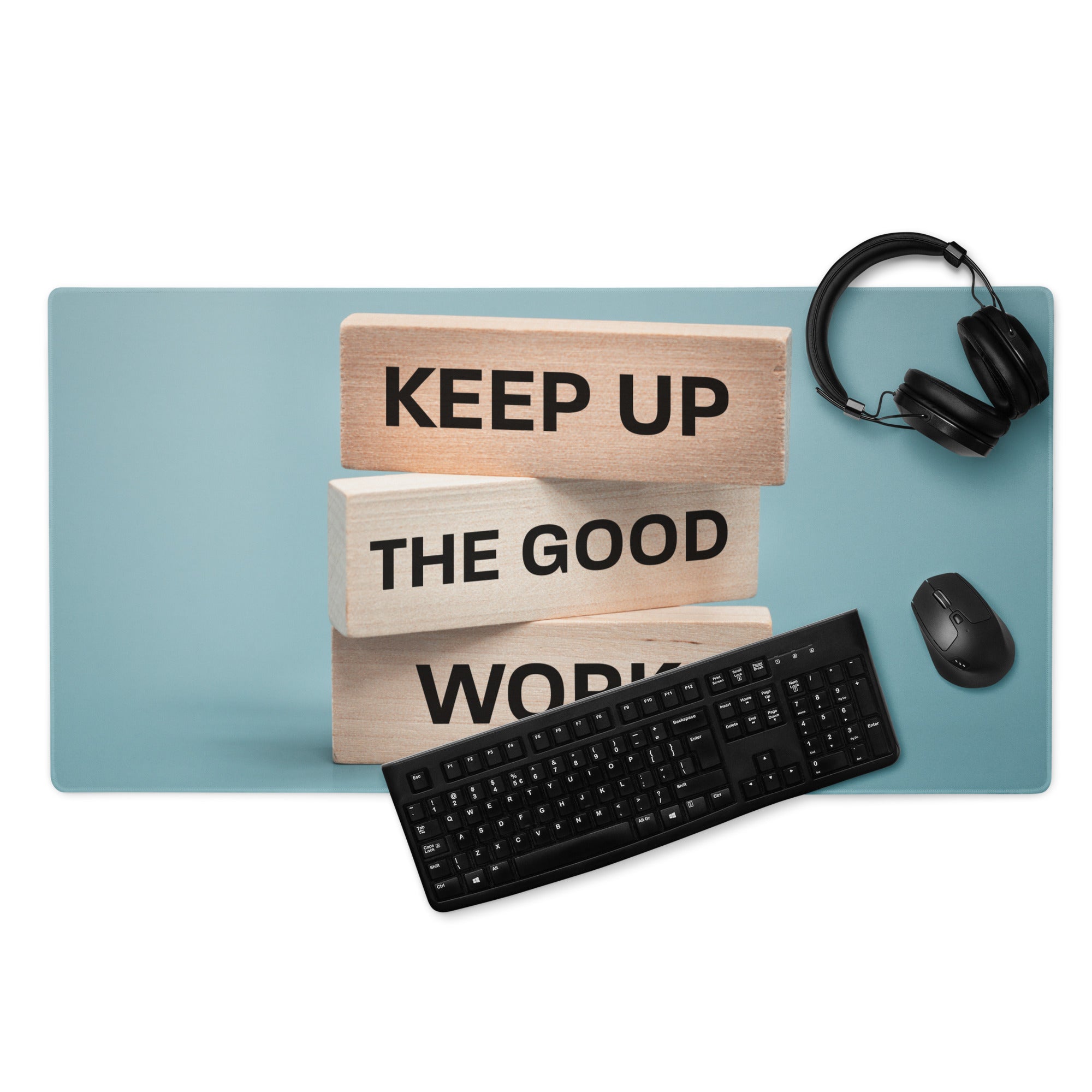 Mouse Pad Blue Desk Modern Motivational Wood Block Typography Art For Home Office And Gaming