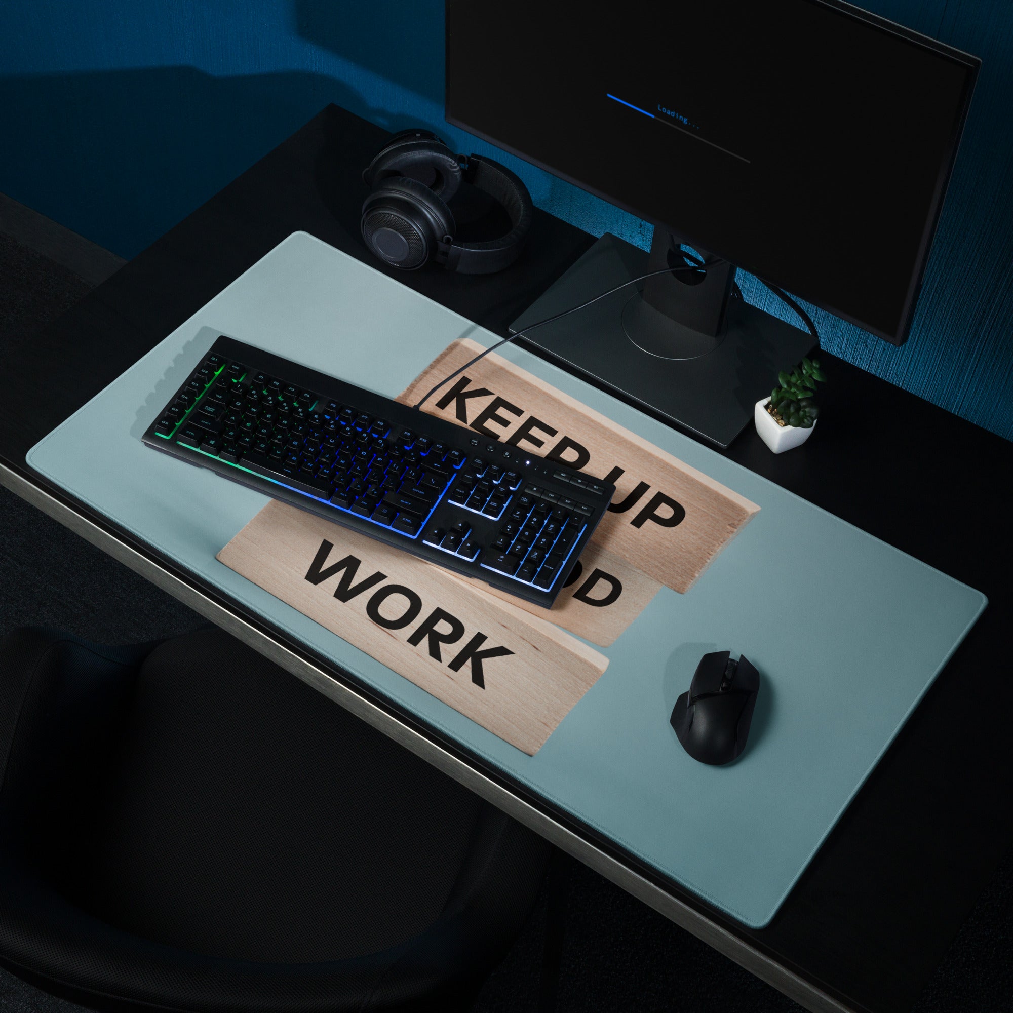 Mouse Pad Blue Desk Modern Motivational Wood Block Typography Art For Home Office And Gaming