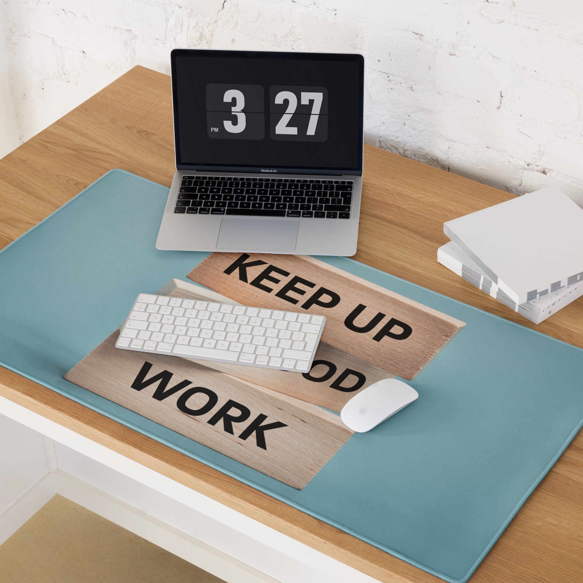 Mouse Pad Blue Desk Modern Motivational Wood Block Typography Art For Home Office And Gaming