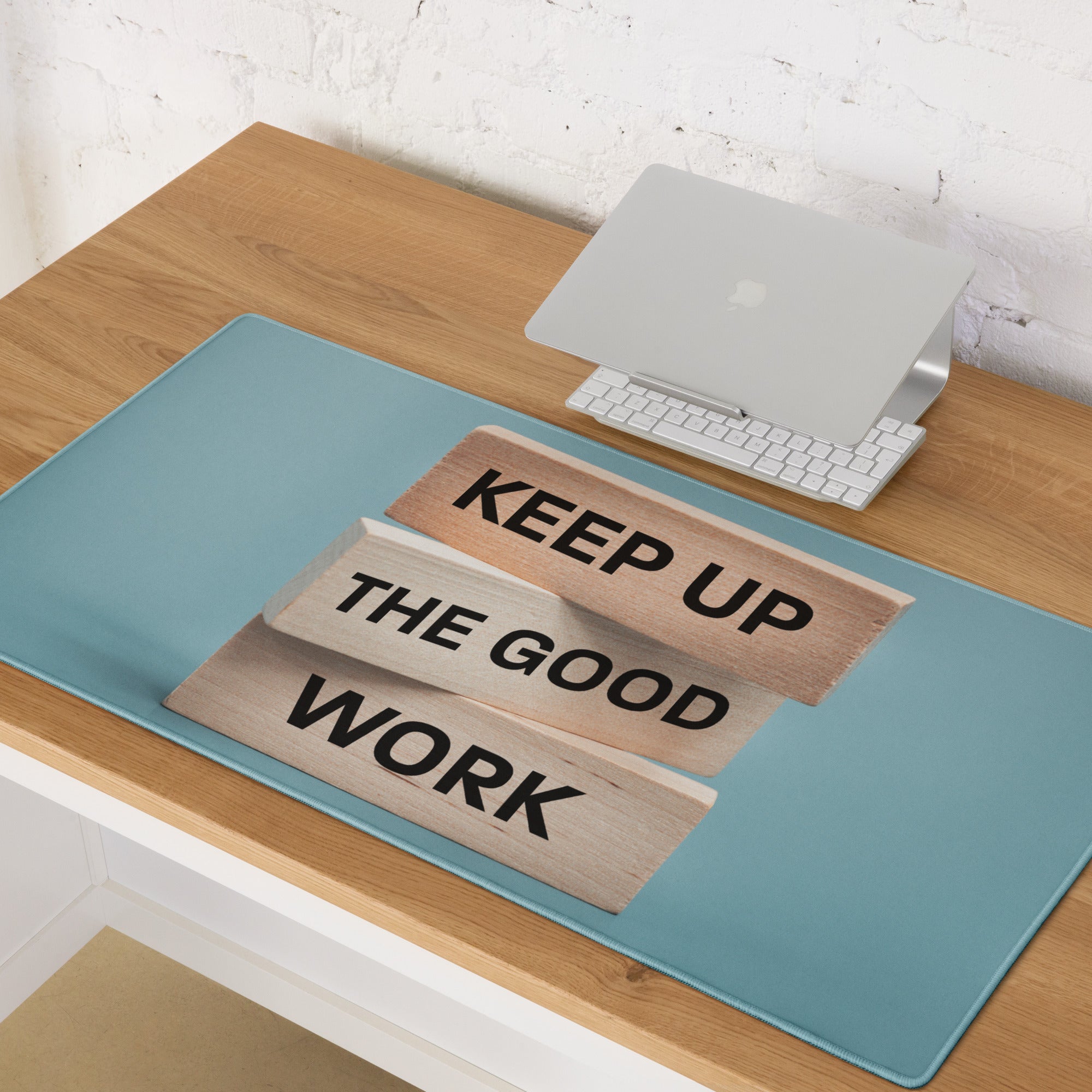 Mouse Pad Blue Desk Modern Motivational Wood Block Typography Art For Home Office And Gaming