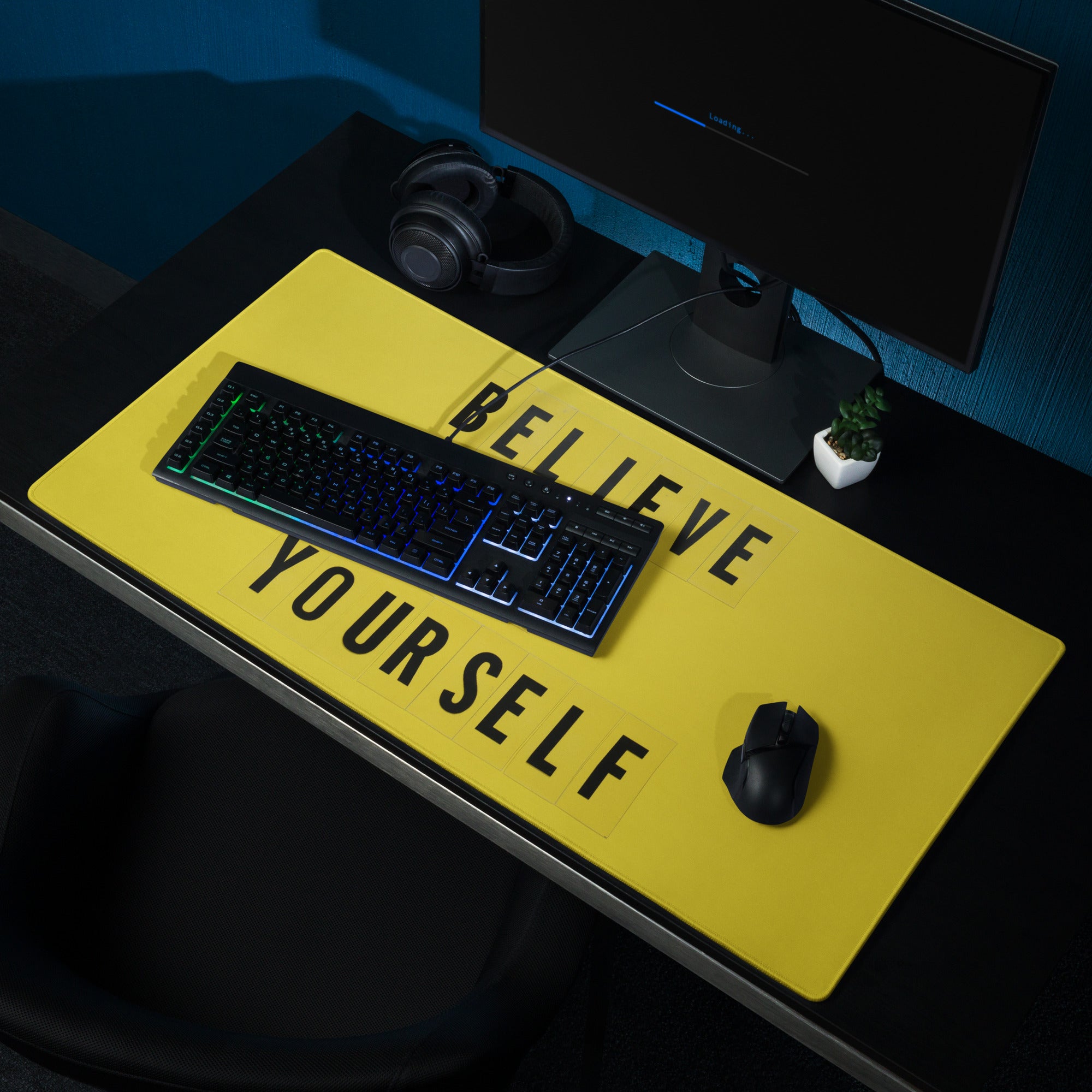 Motivational Yellow Mouse Pad For Desk Home Office Modern Typography Believe In Yourself