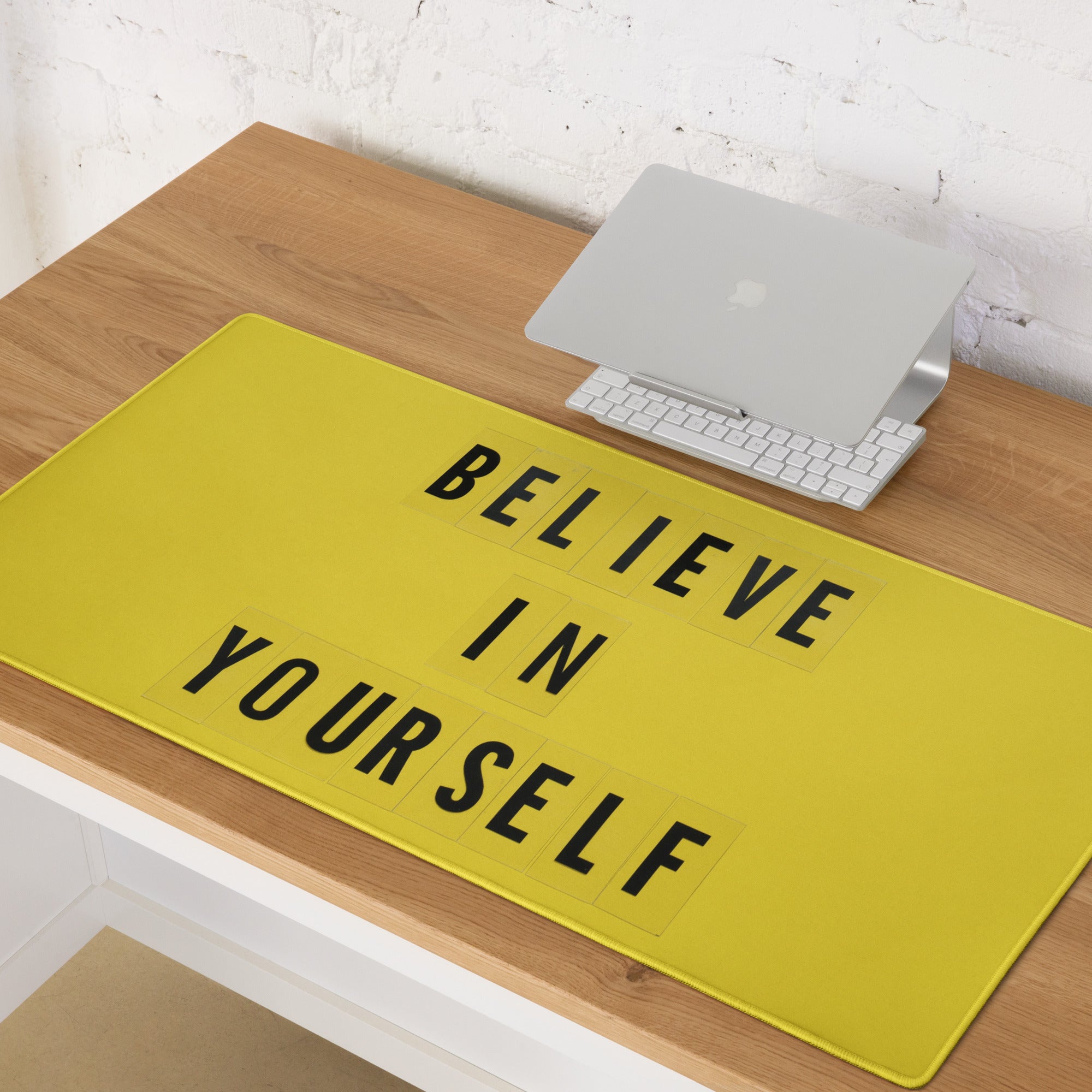 Motivational Yellow Mouse Pad For Desk Home Office Modern Typography Believe In Yourself