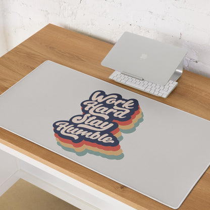 Motivational Rainbow Mouse Pad For Desk And Gaming Setup With Work Hard Stay Humble Retro Pop Art Style
