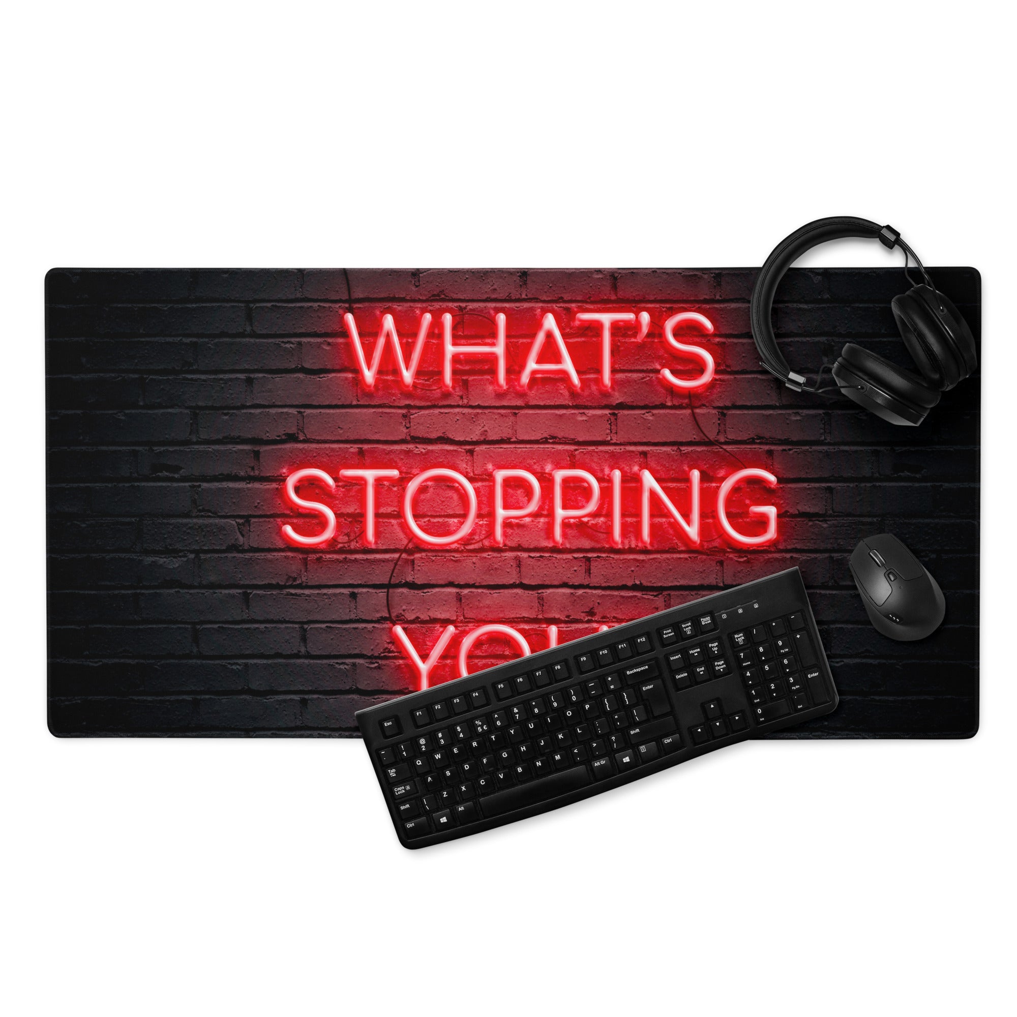 Motivational Neon Red Quote Mouse Pad For Desk - Black Brick Wall Neon Sign Style Inspiring Office Decor Gaming Setup