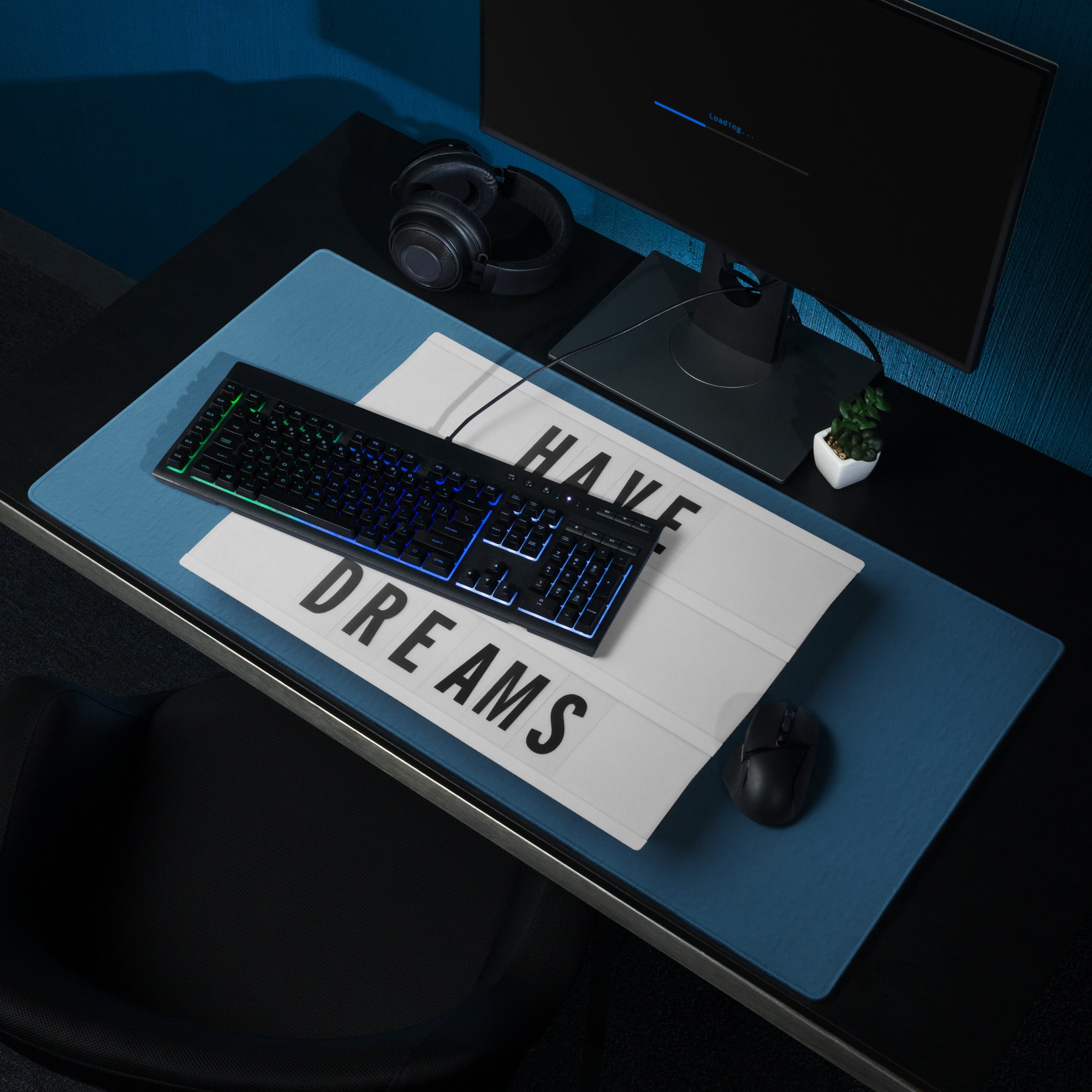Blue Motivational Mouse Pad For Desk Setup Large Size Non Slip Surface Modern Office Decor Typography Art