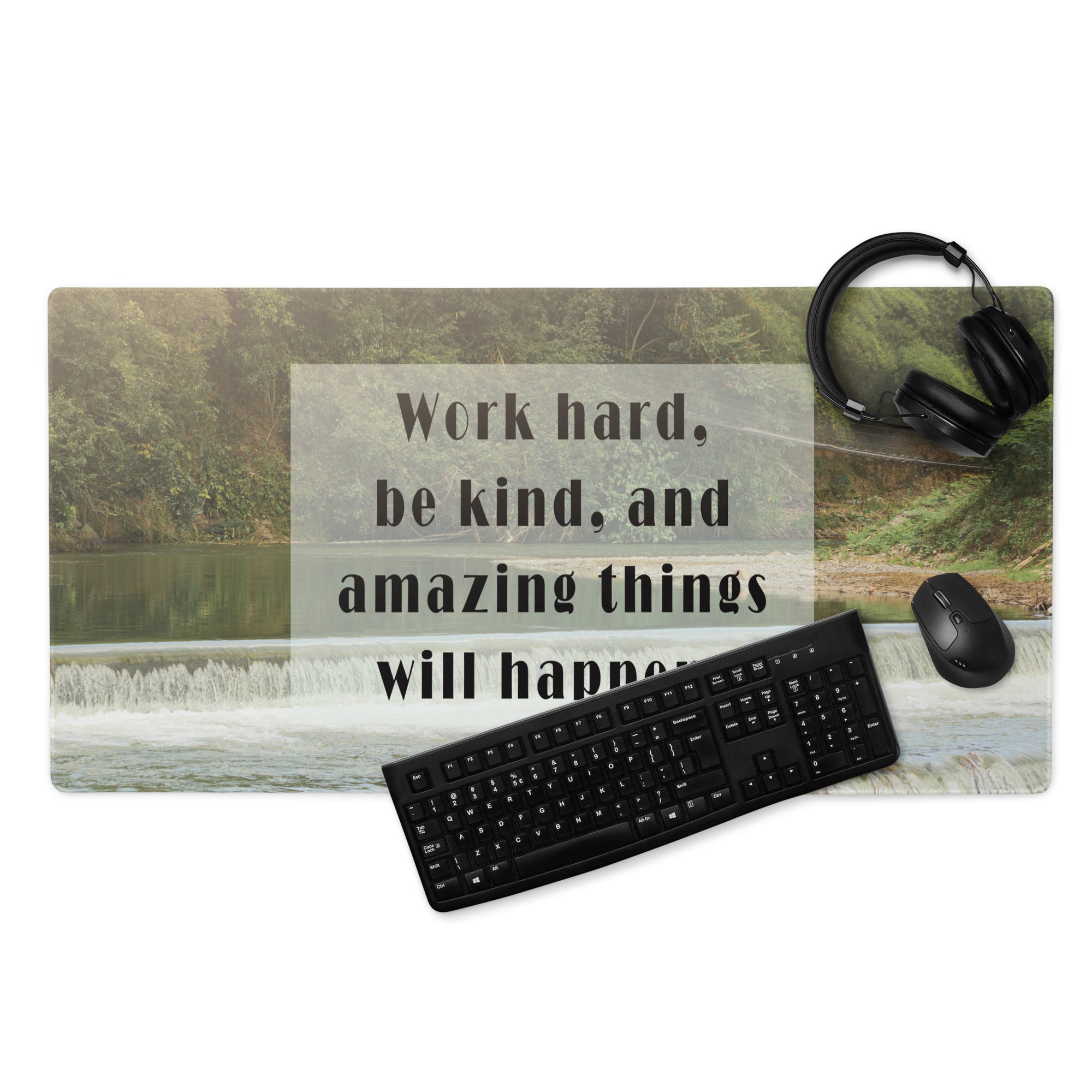 Motivational Mouse Pad Green Beige Typography Desk Mat For Gaming And Work Setup Modern Inspirational Office Decor