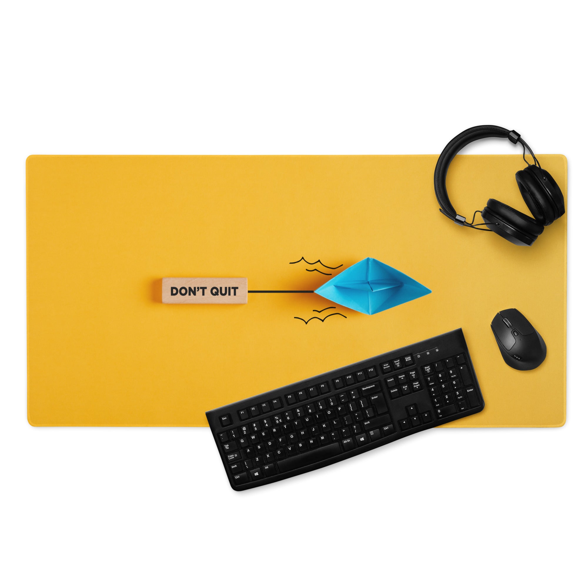 Motivational Mouse Pad Yellow Orange Desk Pad Office Modern Non Slip Large Mouse Pad Printed Blue Origami Boat