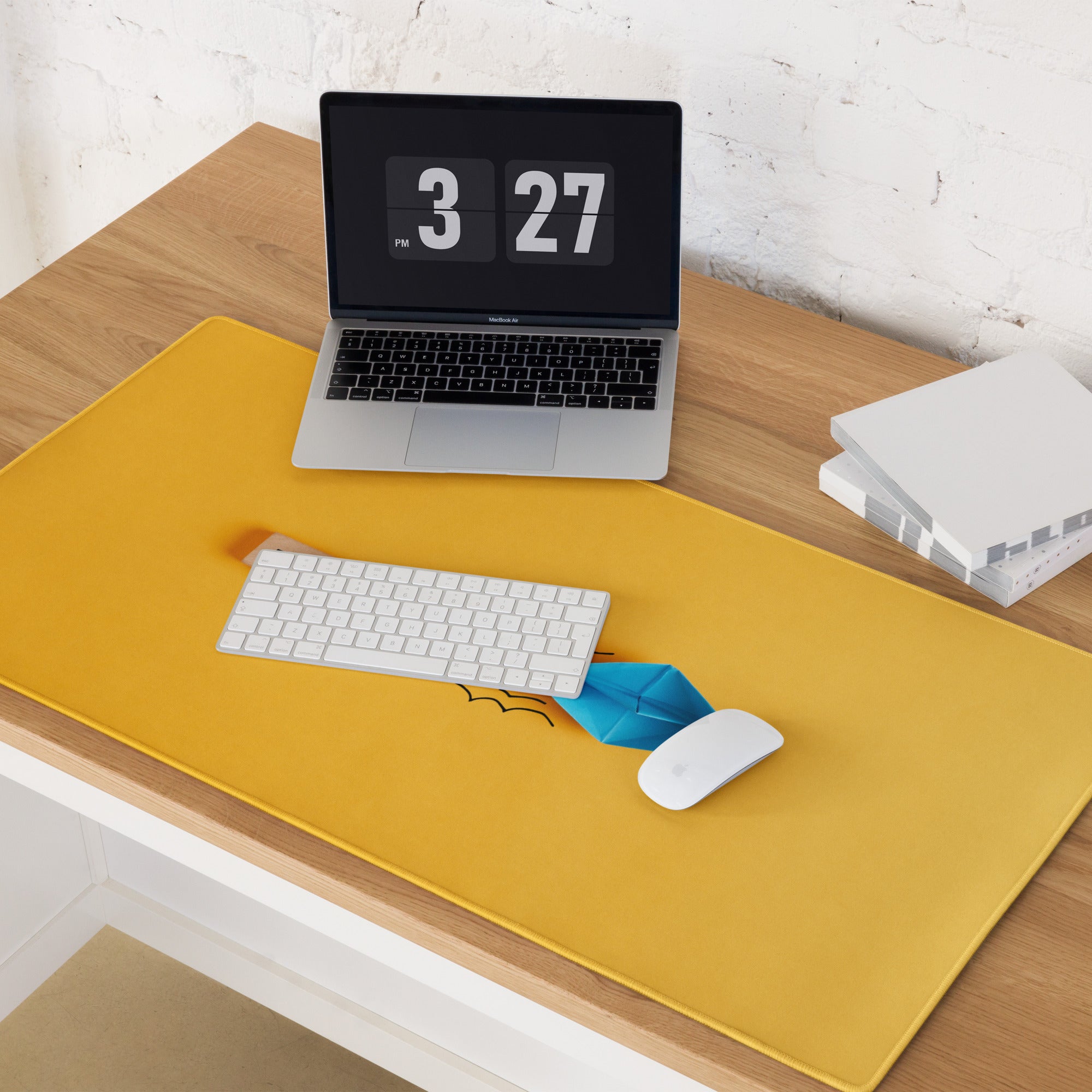 Motivational Mouse Pad Yellow Orange Desk Pad Office Modern Non Slip Large Mouse Pad Printed Blue Origami Boat