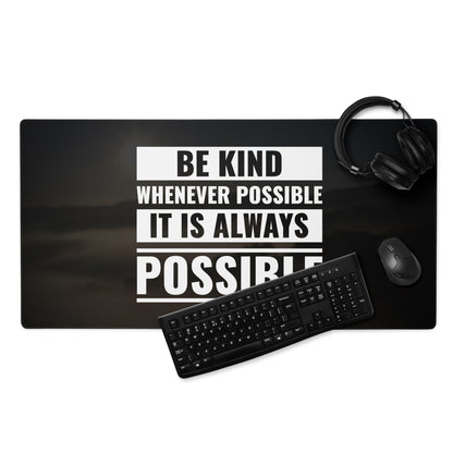 Be Kind Large Gaming Mouse Pad Black Desk Mat With Non Slip Surface Motivational Typography Office Decor