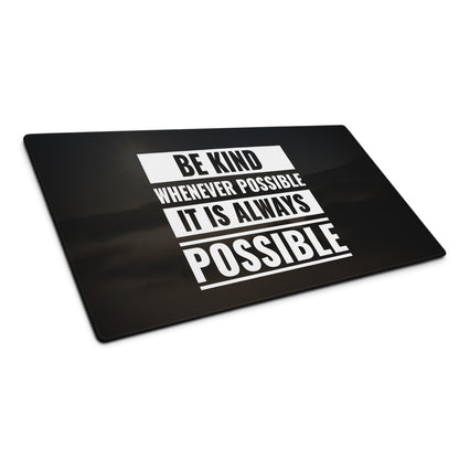 Be Kind Large Gaming Mouse Pad Black Desk Mat With Non Slip Surface Motivational Typography Office Decor