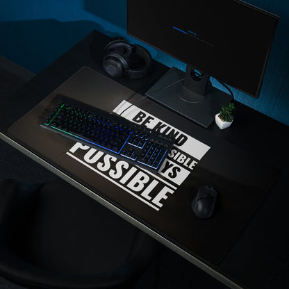 Be Kind Large Gaming Mouse Pad Black Desk Mat With Non Slip Surface Motivational Typography Office Decor