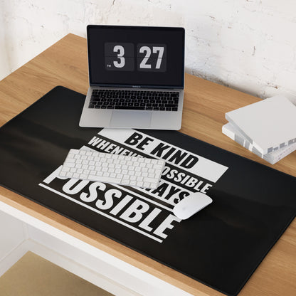 Be Kind Large Gaming Mouse Pad Black Desk Mat With Non Slip Surface Motivational Typography Office Decor