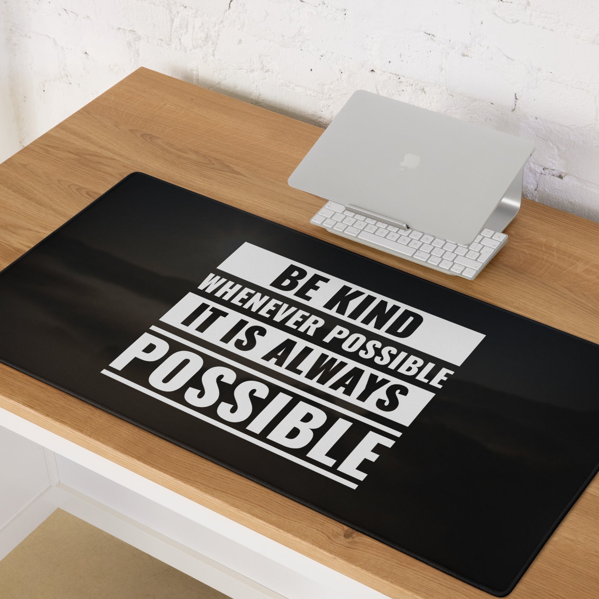 Be Kind Large Gaming Mouse Pad Black Desk Mat With Non Slip Surface Motivational Typography Office Decor