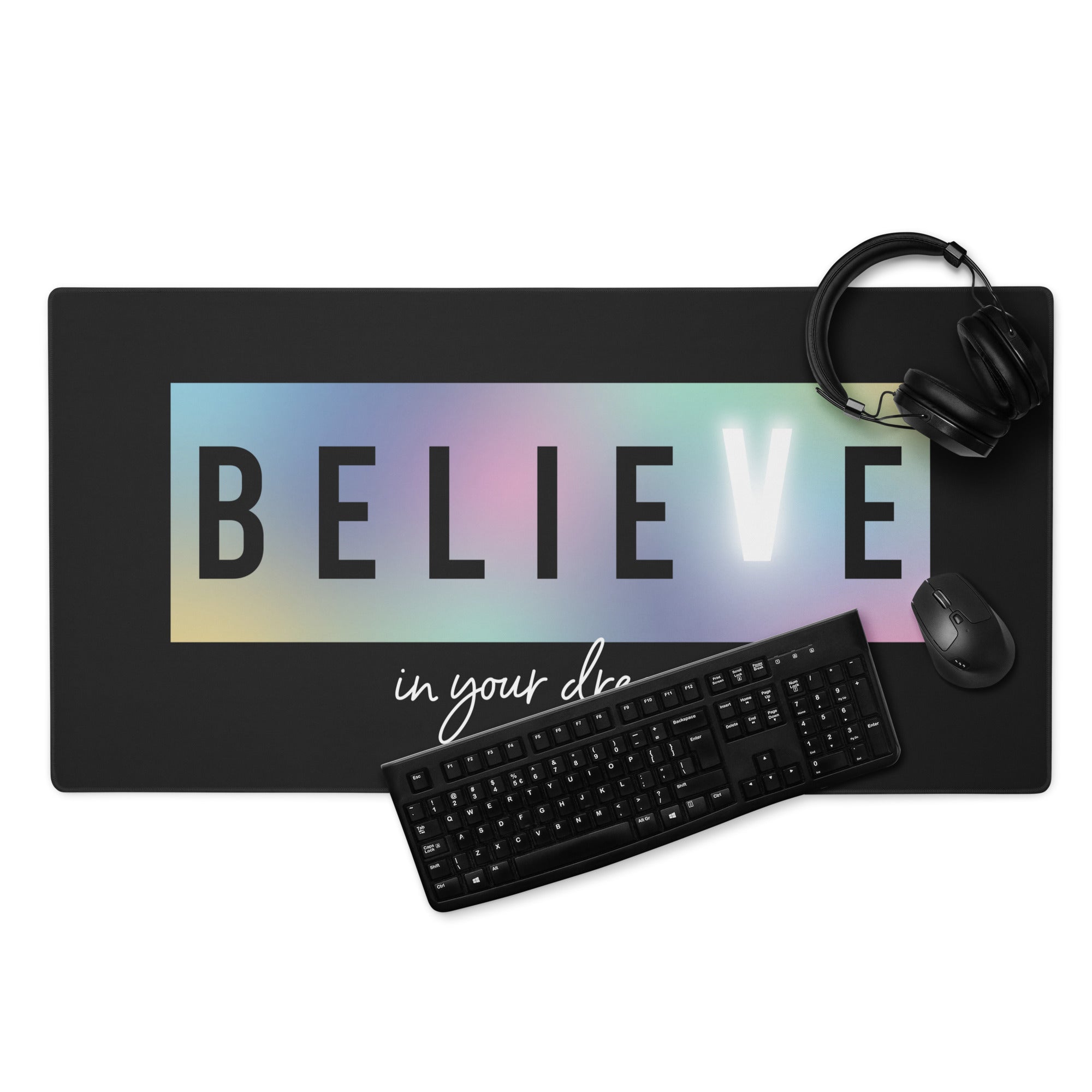 Motivational Rainbow Gradient Mouse Pad For Desk Large Gaming Surface Modern Minimalist Style Inspiring Desk Mat Decor