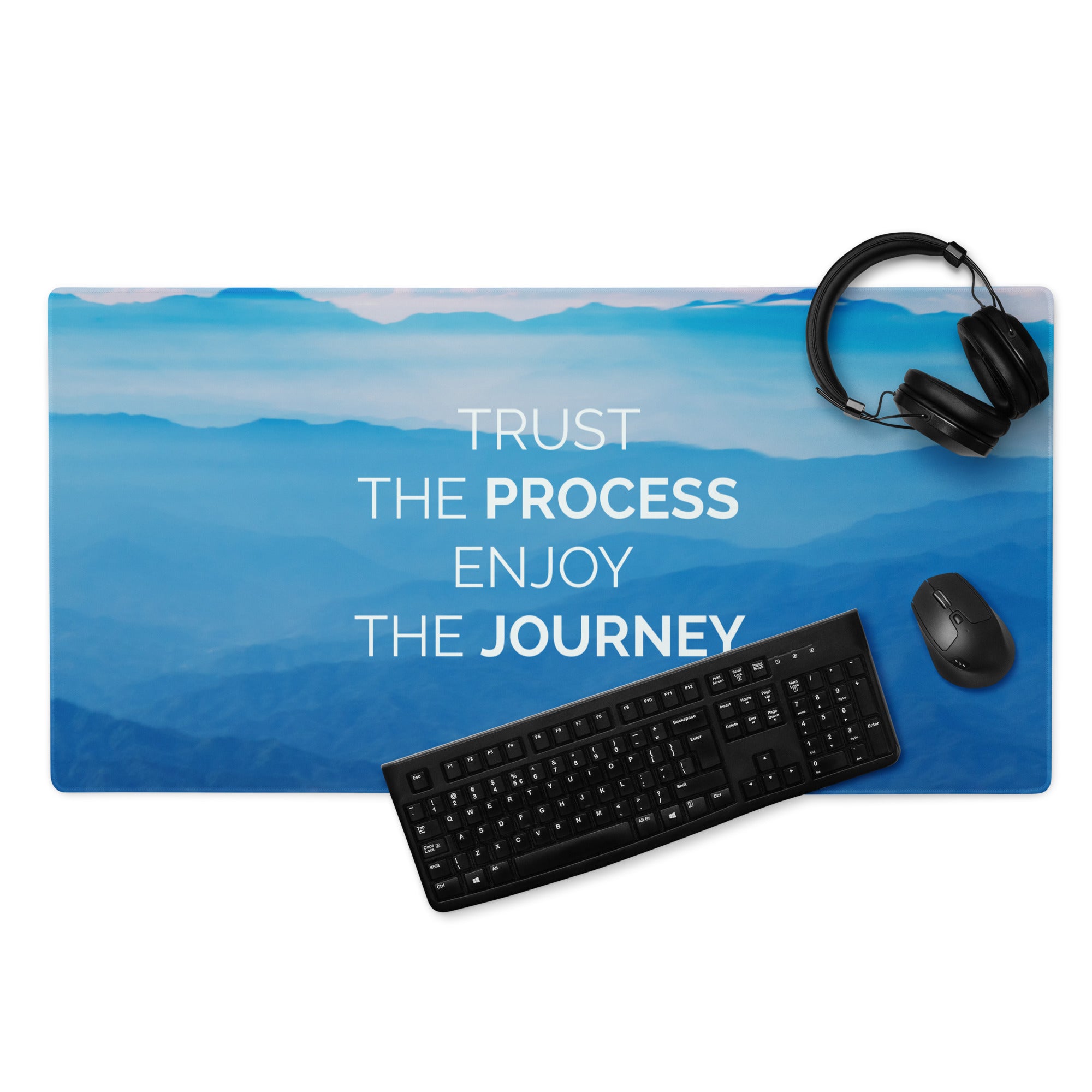 Blue Gradient Motivational Desk Mouse Pad With Inspirational Quote For Office And Gaming Modern Minimalist Landscape
