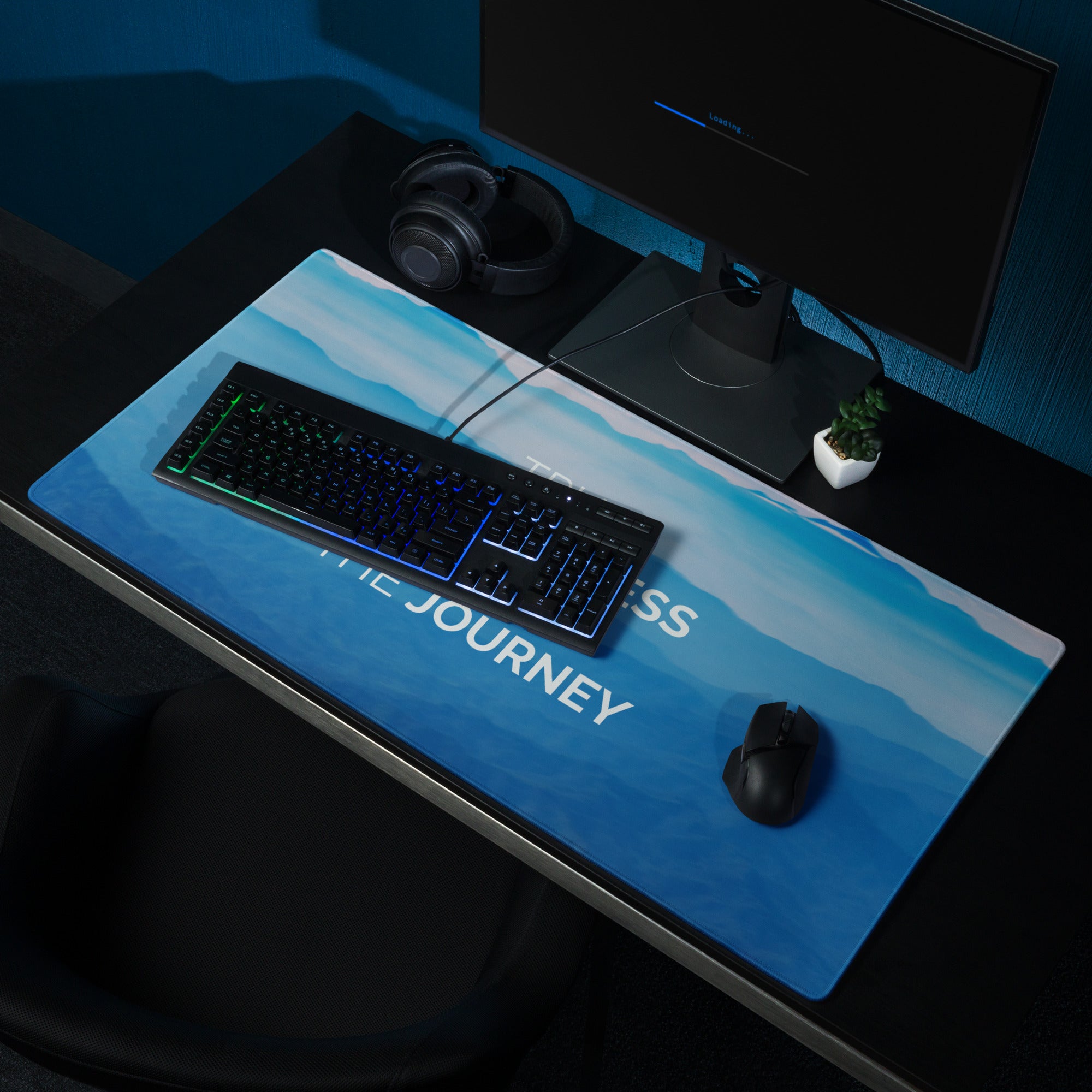 Blue Gradient Motivational Desk Mouse Pad With Inspirational Quote For Office And Gaming Modern Minimalist Landscape