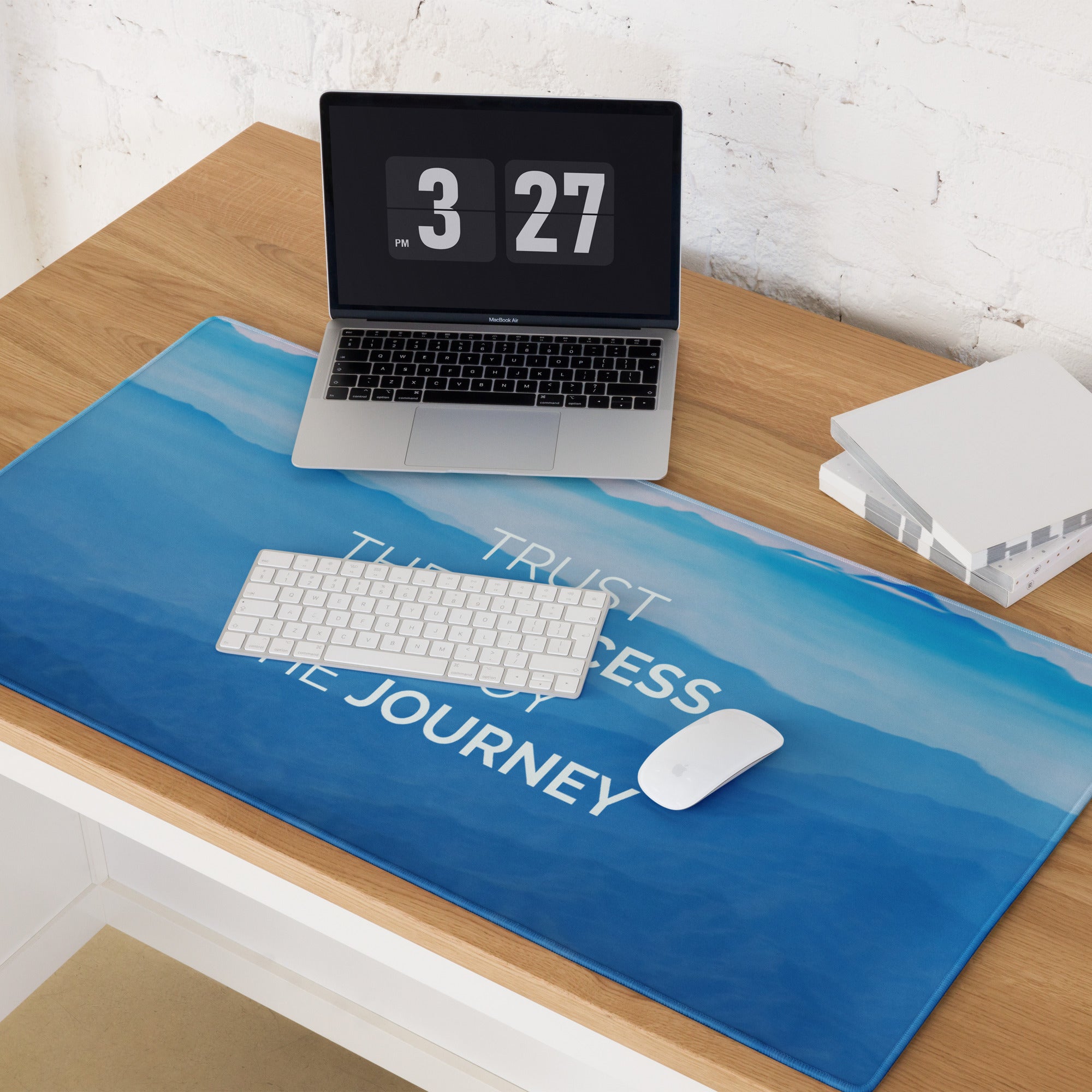 Blue Gradient Motivational Desk Mouse Pad With Inspirational Quote For Office And Gaming Modern Minimalist Landscape