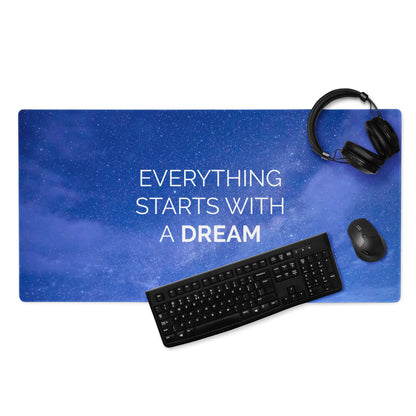 Gaming Mouse Pad Blue Galaxy Desk Setup Modern Cosmic Style Inspirational Quote Everything Starts With A Dream