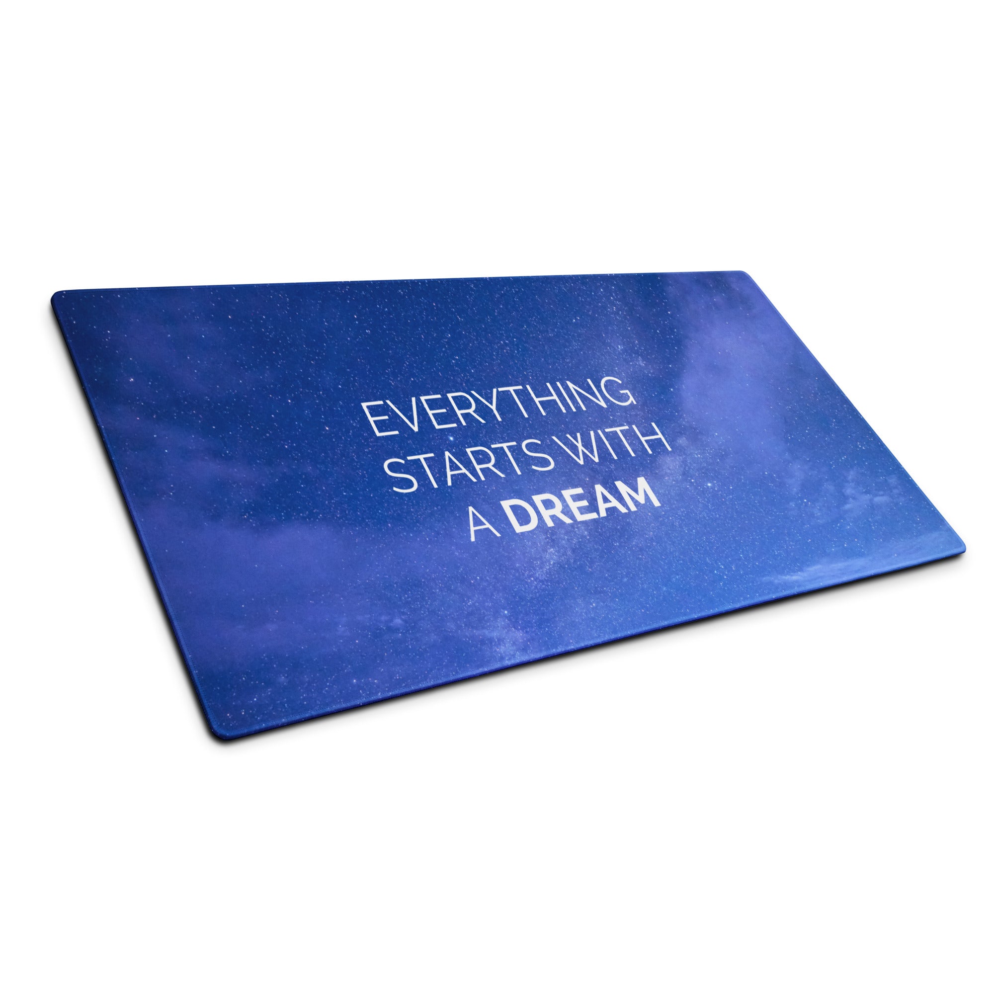 Gaming Mouse Pad Blue Galaxy Desk Setup Modern Cosmic Style Inspirational Quote Everything Starts With A Dream