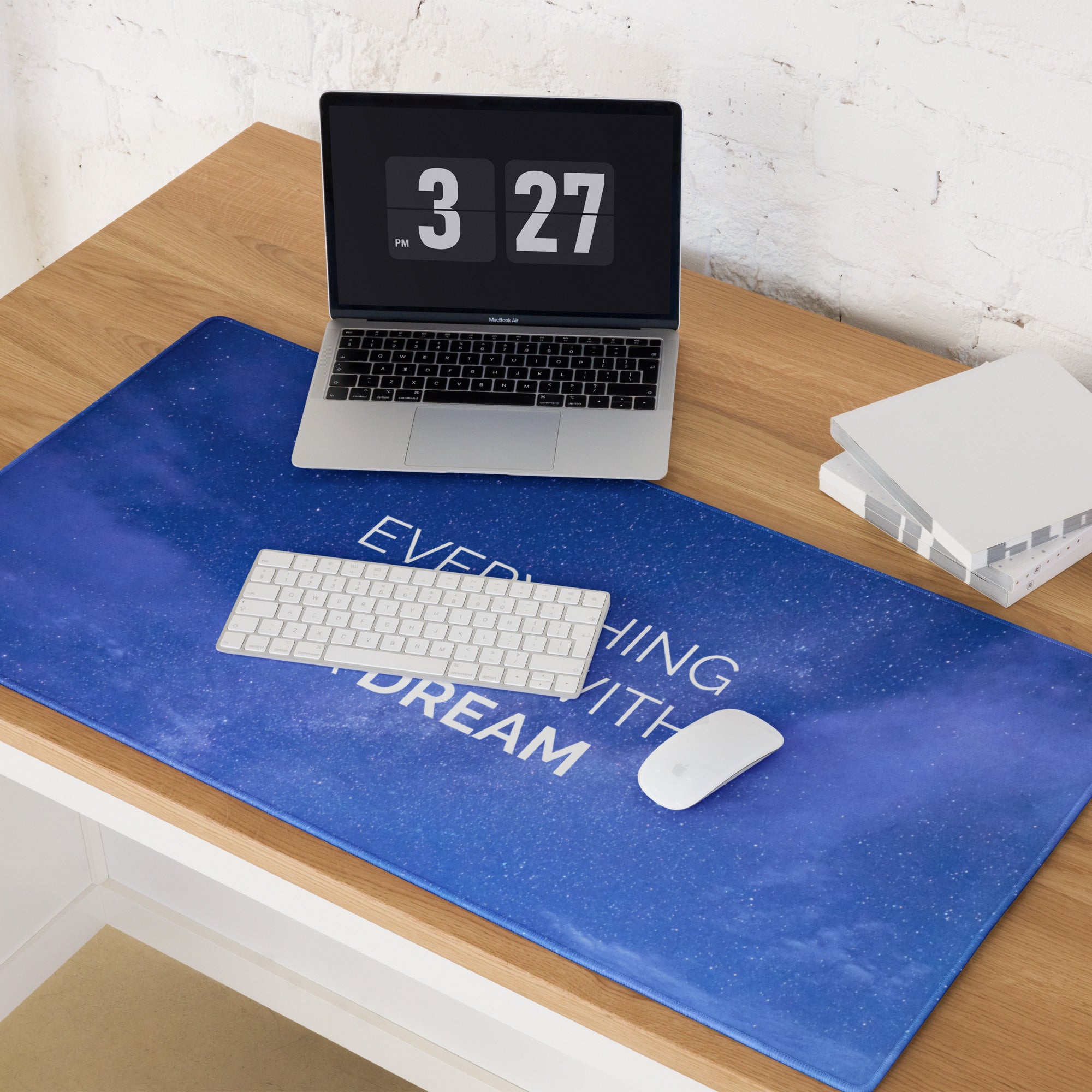 Gaming Mouse Pad Blue Galaxy Desk Setup Modern Cosmic Style Inspirational Quote Everything Starts With A Dream