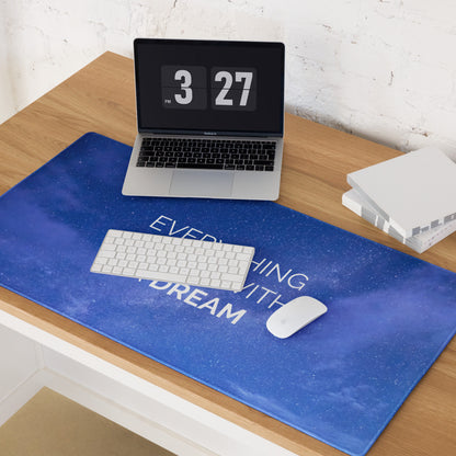 Gaming Mouse Pad Blue Galaxy Desk Setup Modern Cosmic Style Inspirational Quote Everything Starts With A Dream