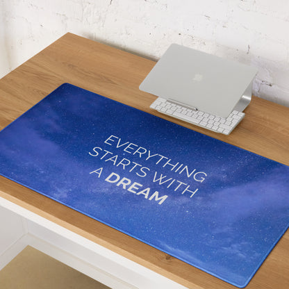 Gaming Mouse Pad Blue Galaxy Desk Setup Modern Cosmic Style Inspirational Quote Everything Starts With A Dream