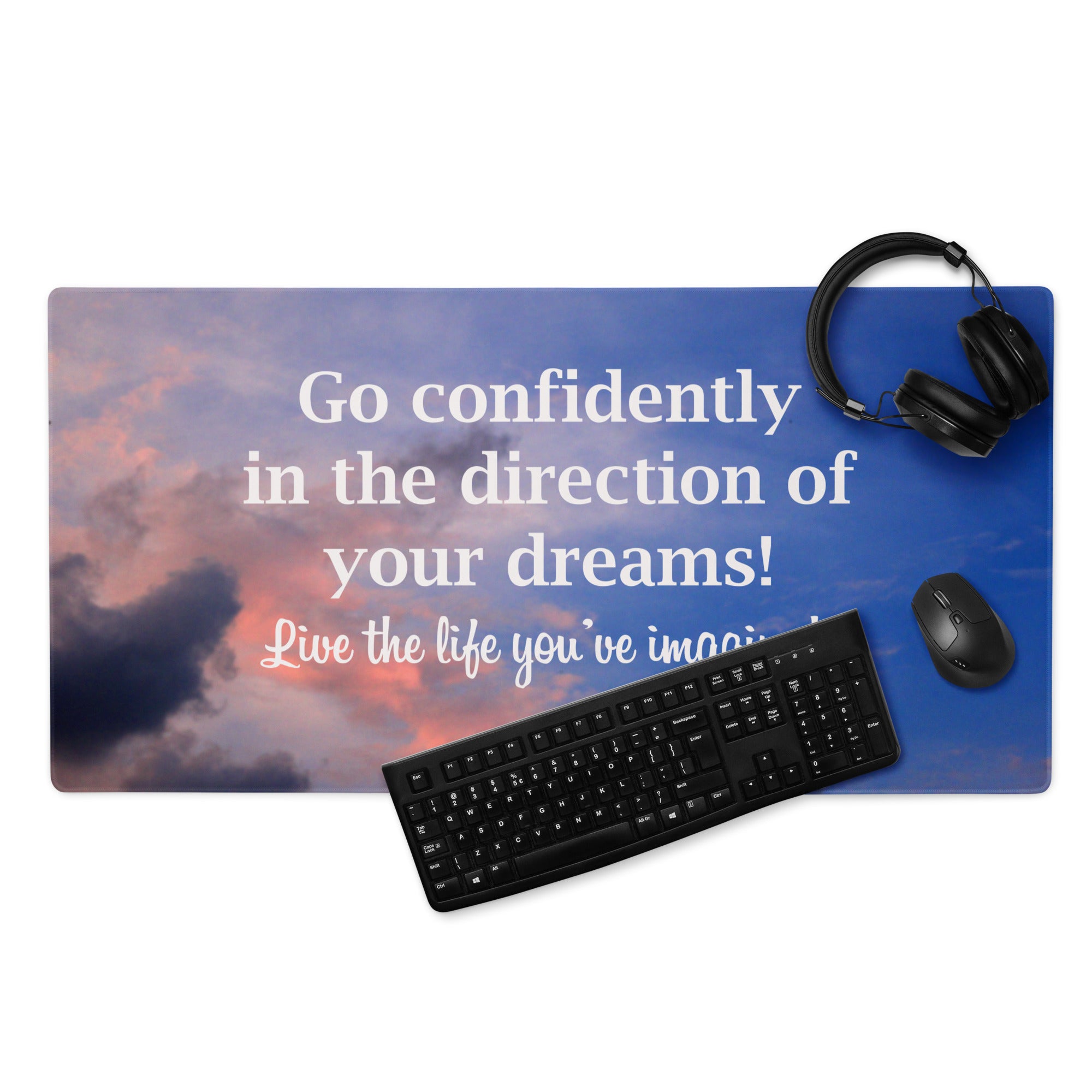 Sunset Blue Pink Motivational Quote Mouse Pad For Desk Large Non Slip Office Mat Modern Minimalist Style