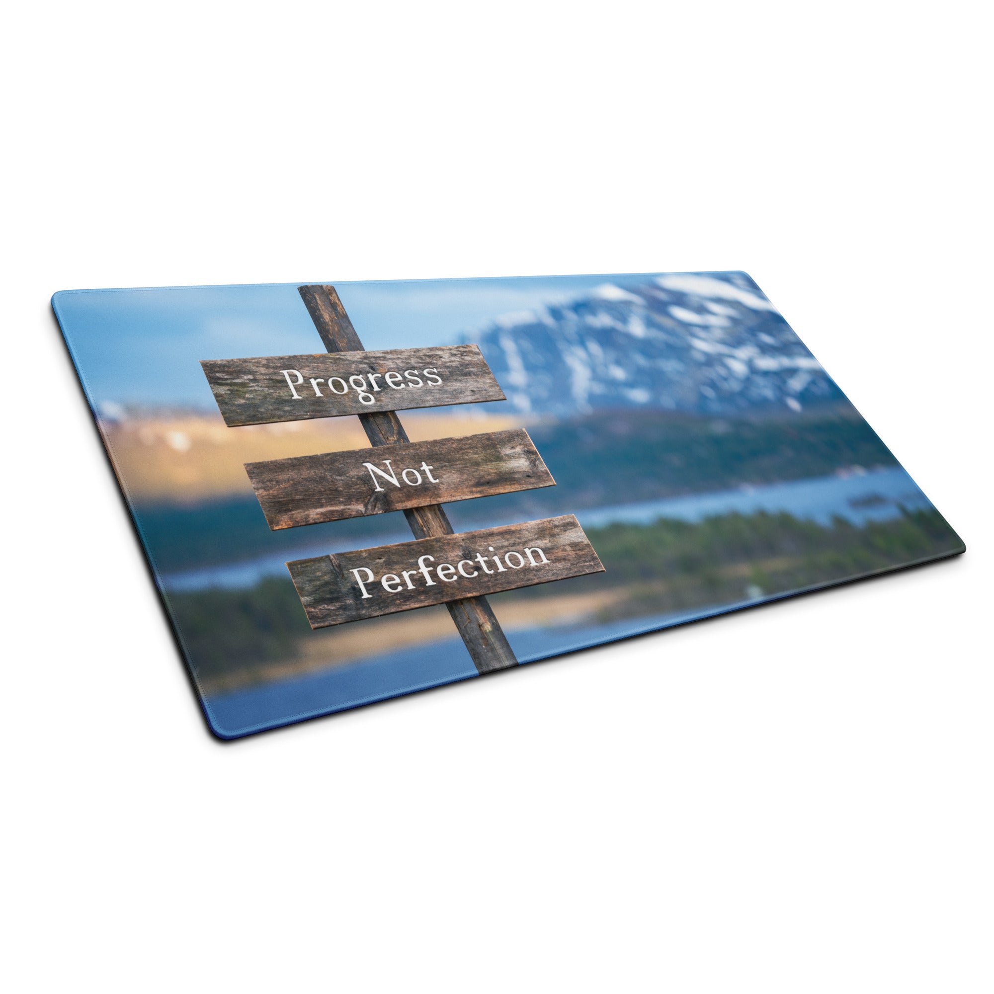Progress Not Perfection Mouse Pad Rustic Wooden Sign Desk Brown Blue For Home Office Motivational Decor
