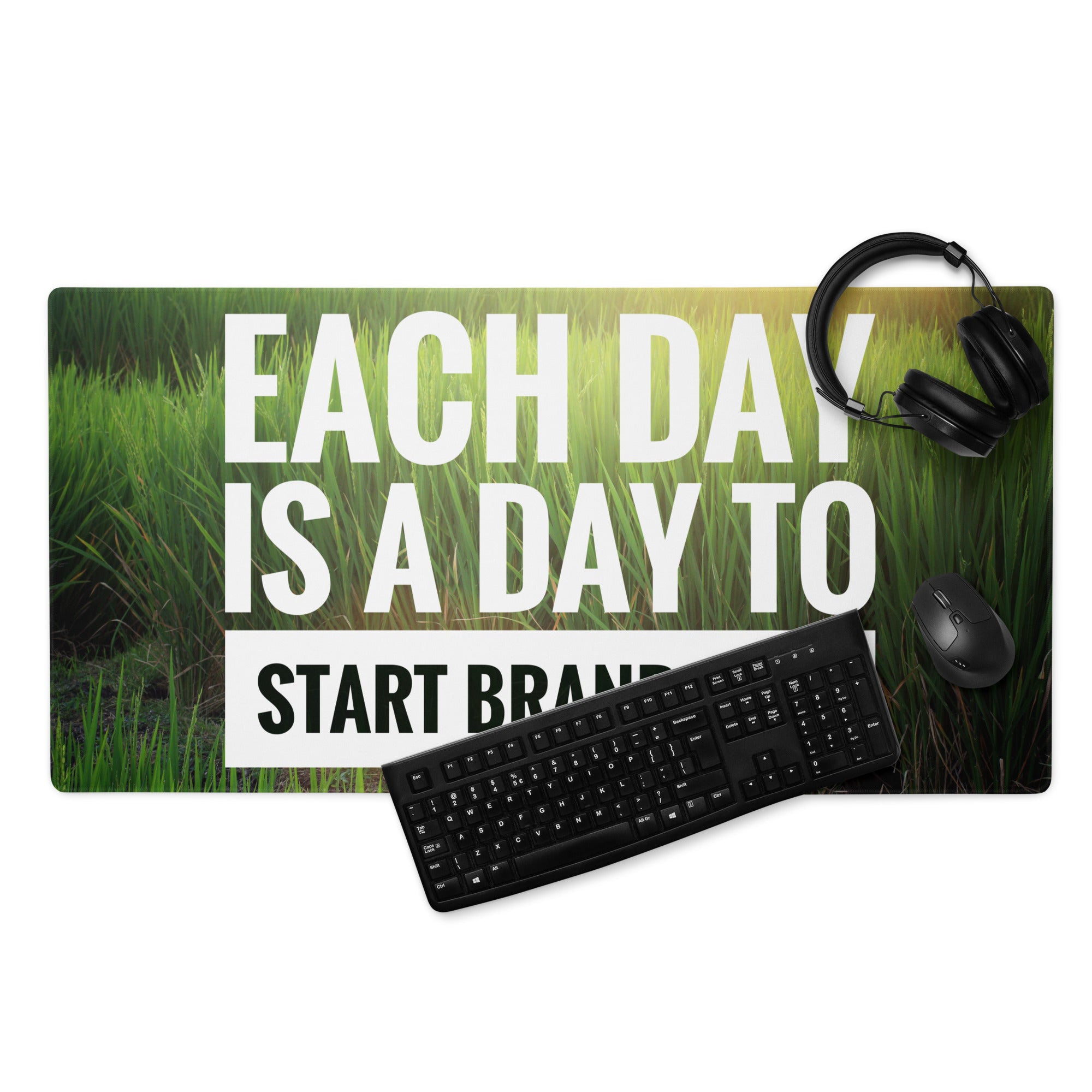 Motivational Green Grass Mouse Pad For Desk Office Modern Typography Inspirational Decor Digital Print