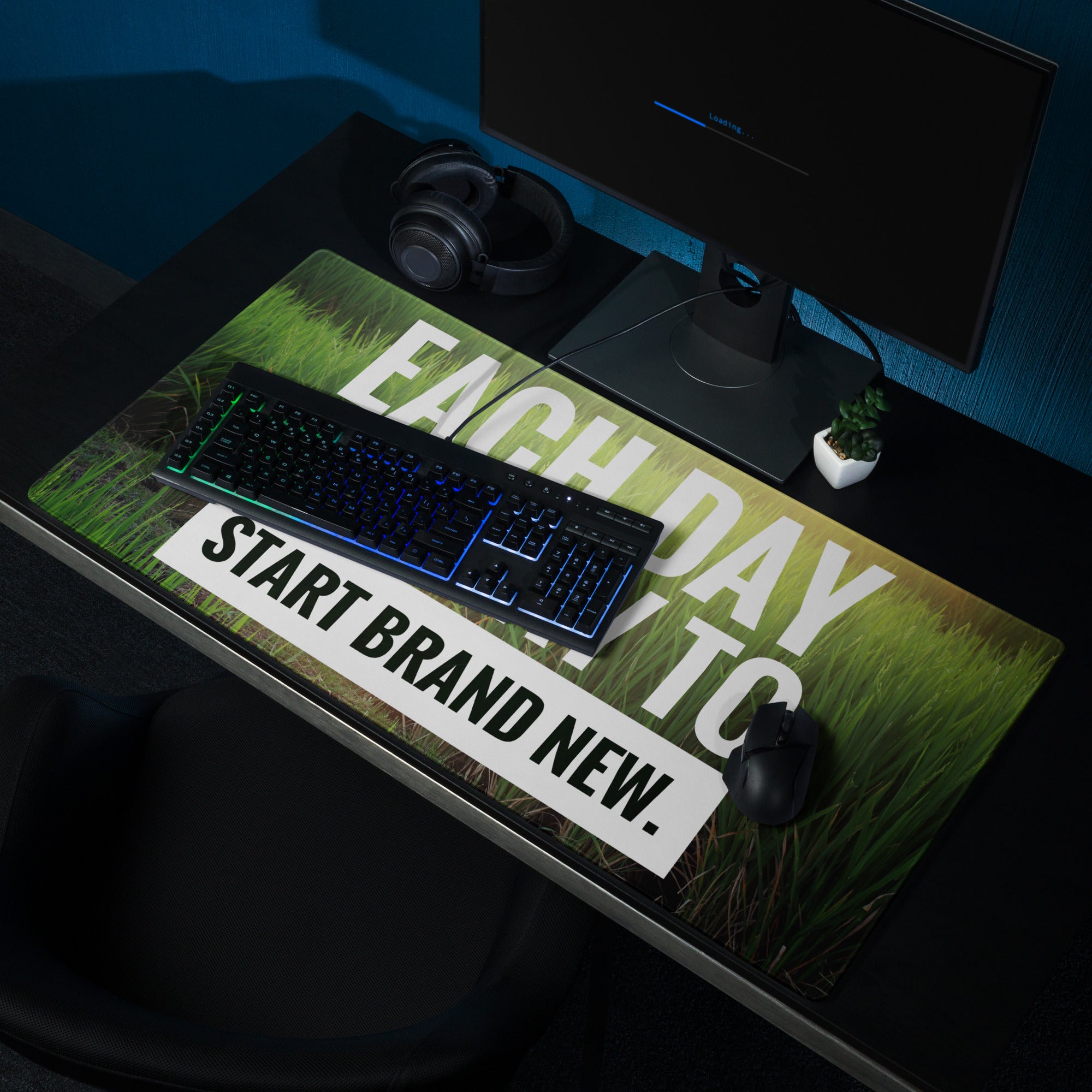 Motivational Green Grass Mouse Pad For Desk Office Modern Typography Inspirational Decor Digital Print