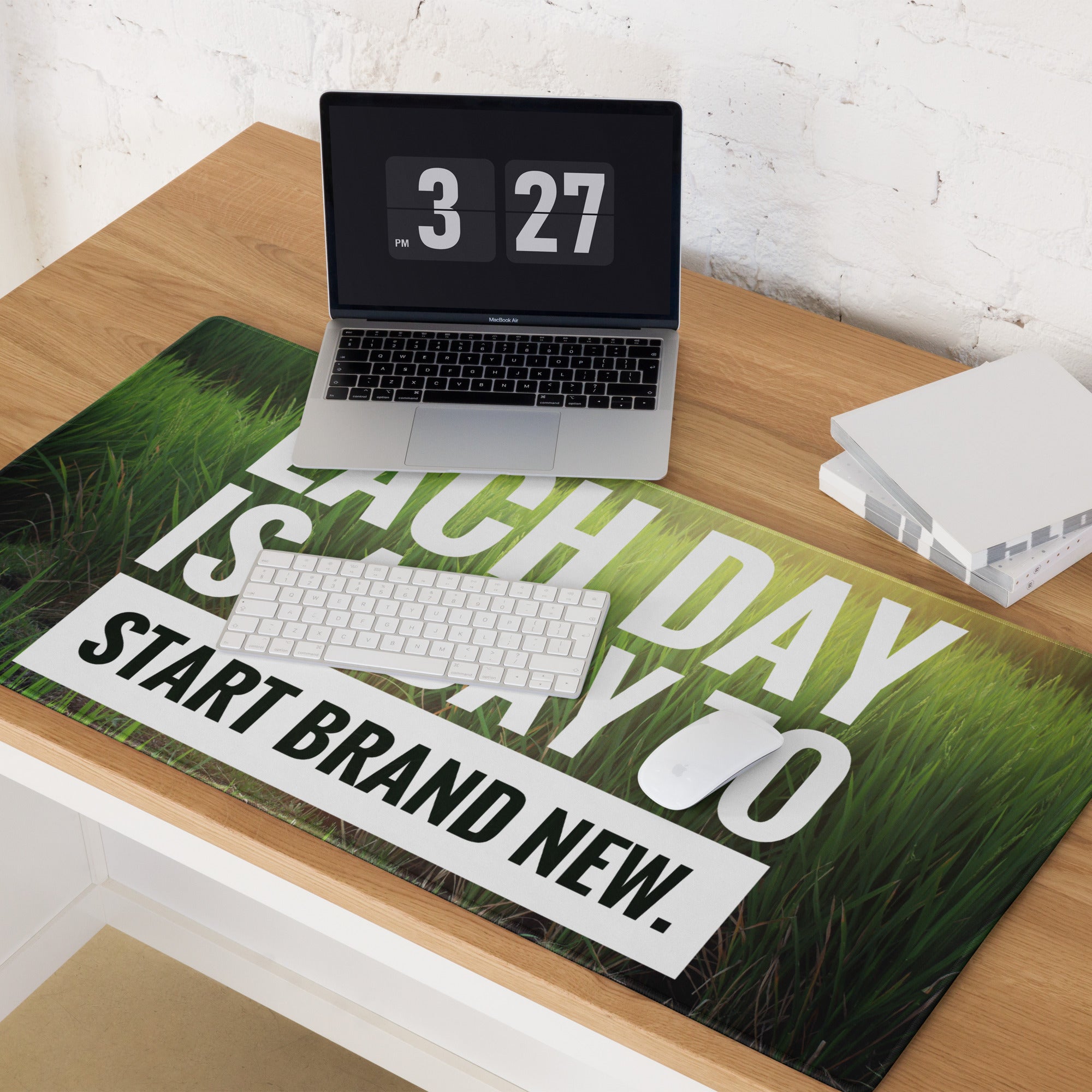 Motivational Green Grass Mouse Pad For Desk Office Modern Typography Inspirational Decor Digital Print