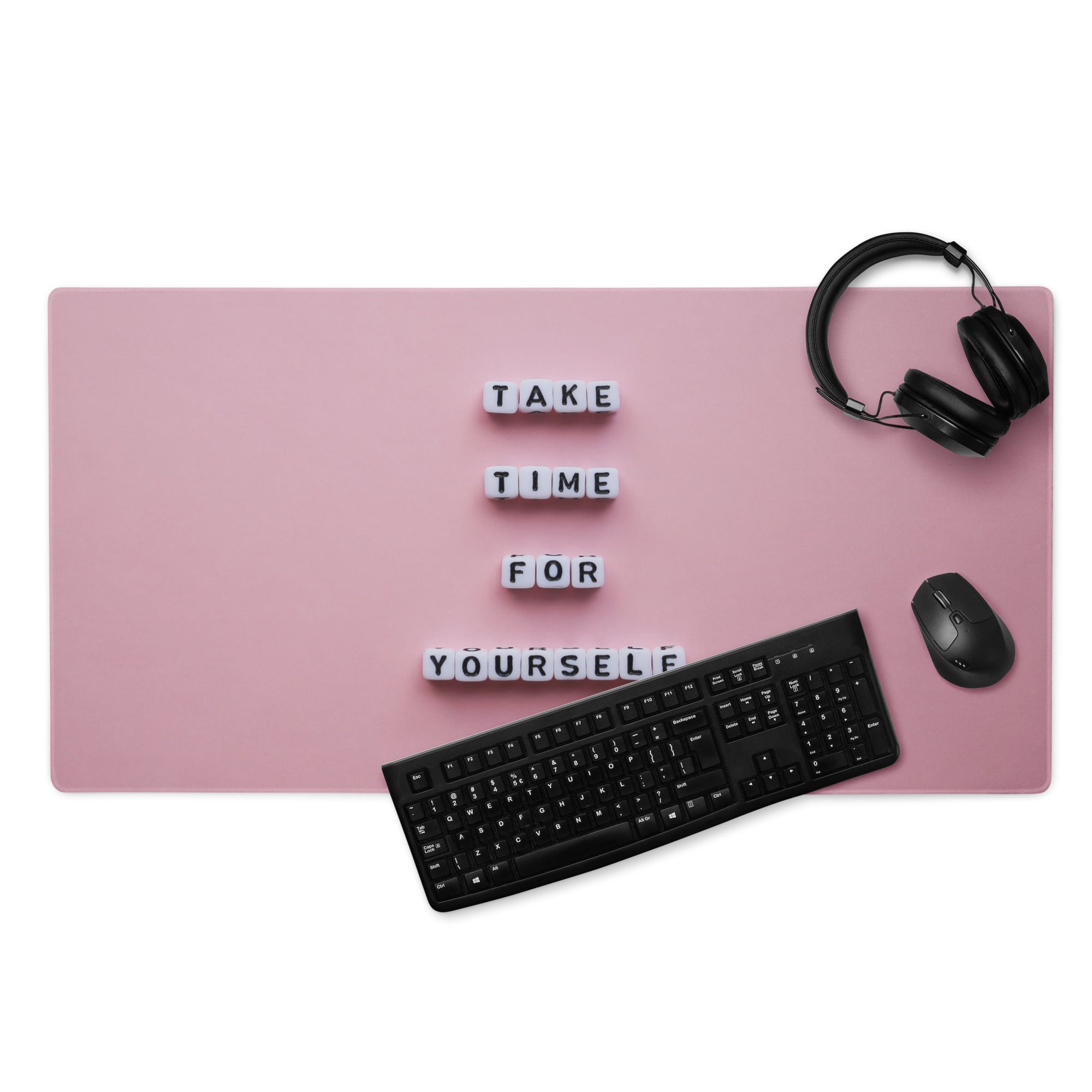 Motivational Pink Mouse Pad For Desk Home Office Modern Minimalist Pastel Aesthetic Take Time For Yourself