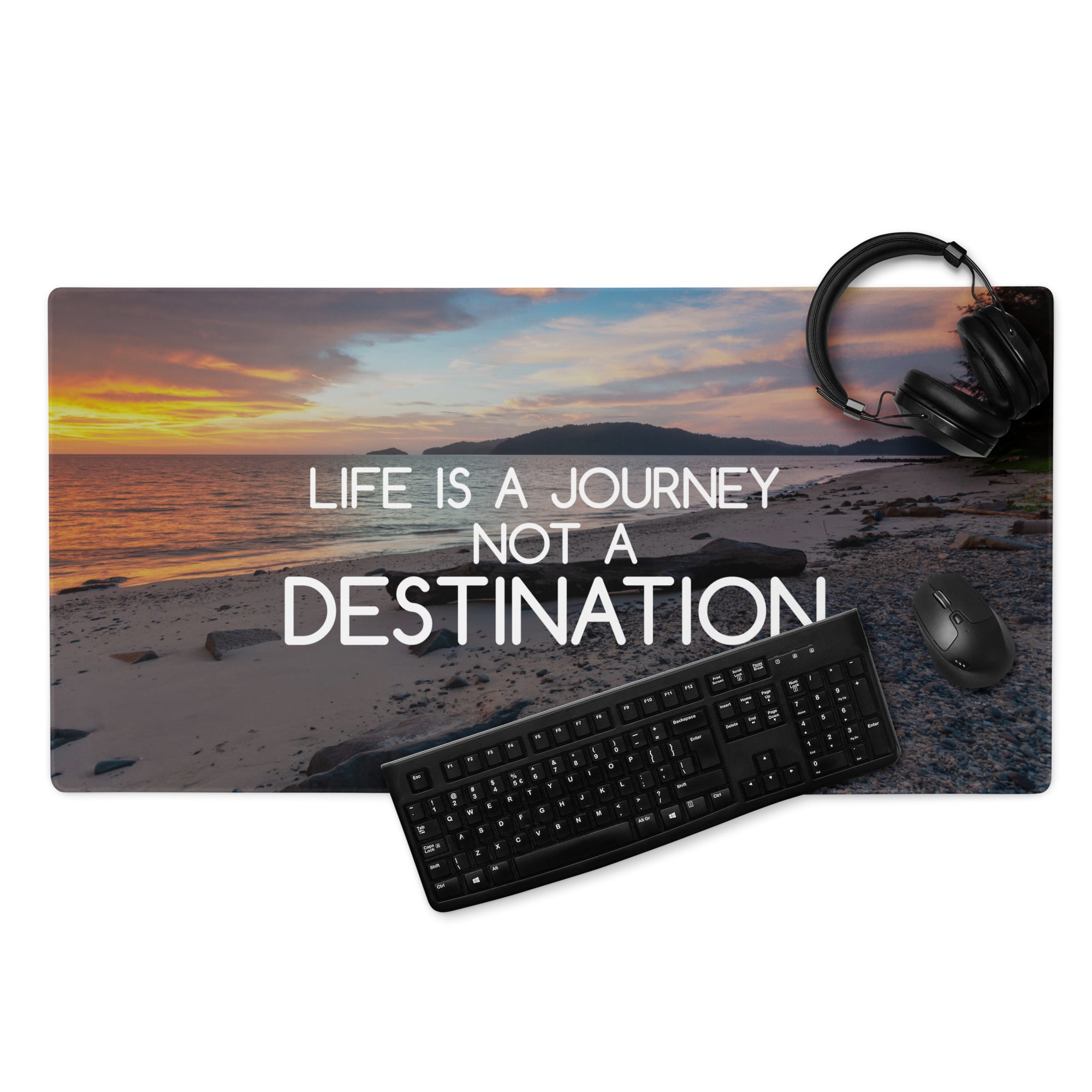 Motivational Life Is A Journey Sunset Beach Mouse Pad Orange Blue Desk Accessory For Gaming And Home Office Modern