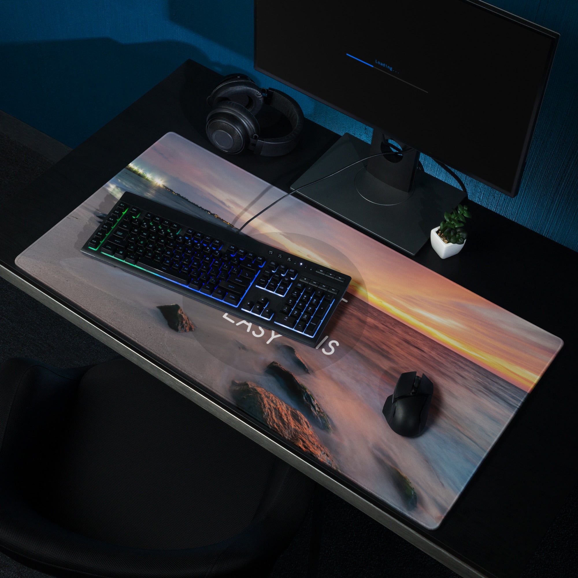 Motivational Beach Sunset Mouse Pad In Purple Orange, Large Desk Mat For Gaming Setup, Modern Minimalist Print