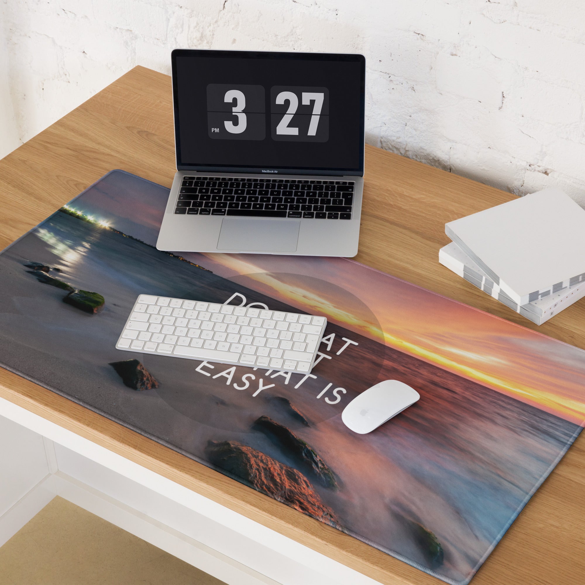 Motivational Beach Sunset Mouse Pad In Purple Orange, Large Desk Mat For Gaming Setup, Modern Minimalist Print