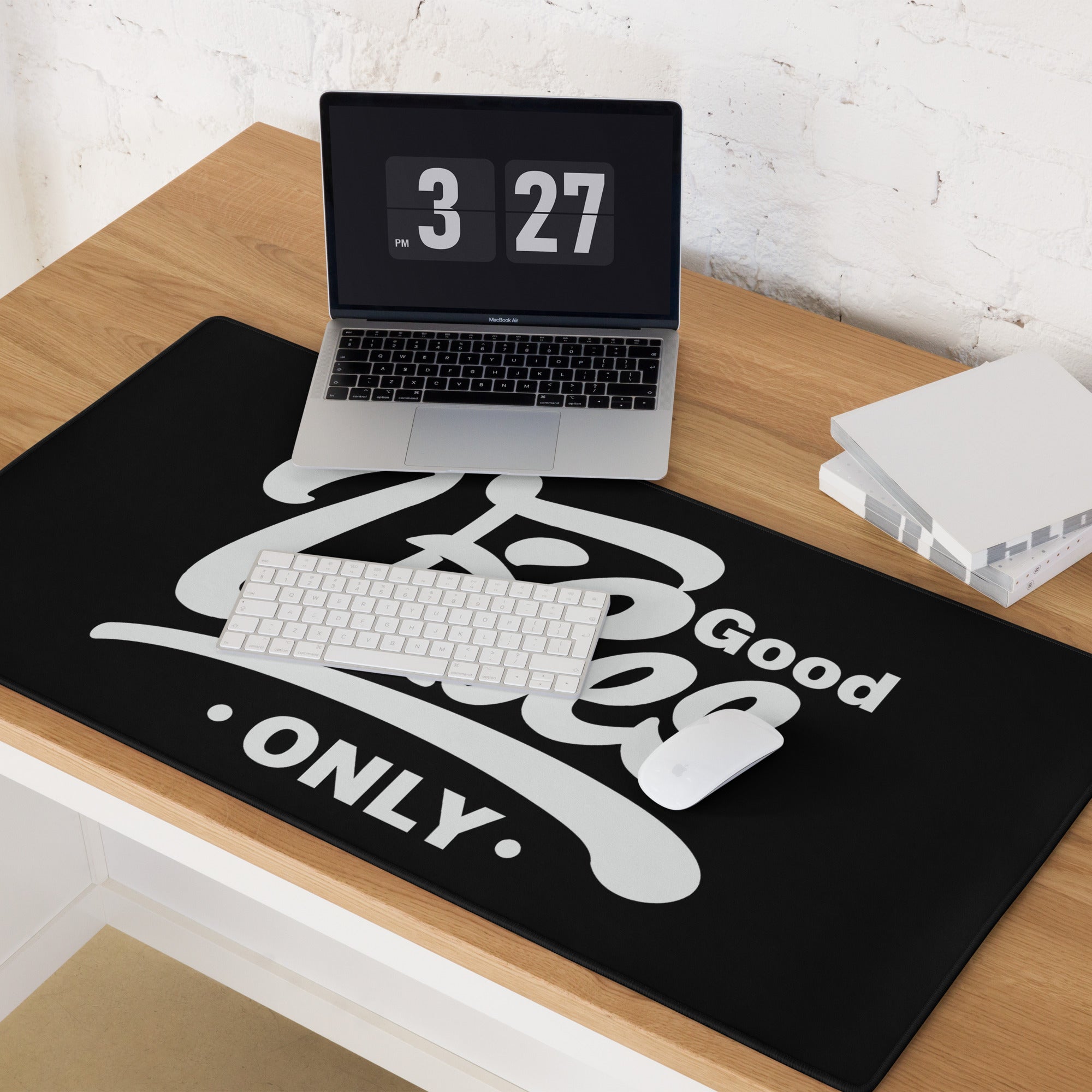 Good Vibes Only Gaming Mouse Pad Black Desk Mat Minimalist Non Slip Edge Stitching Quality Crafted