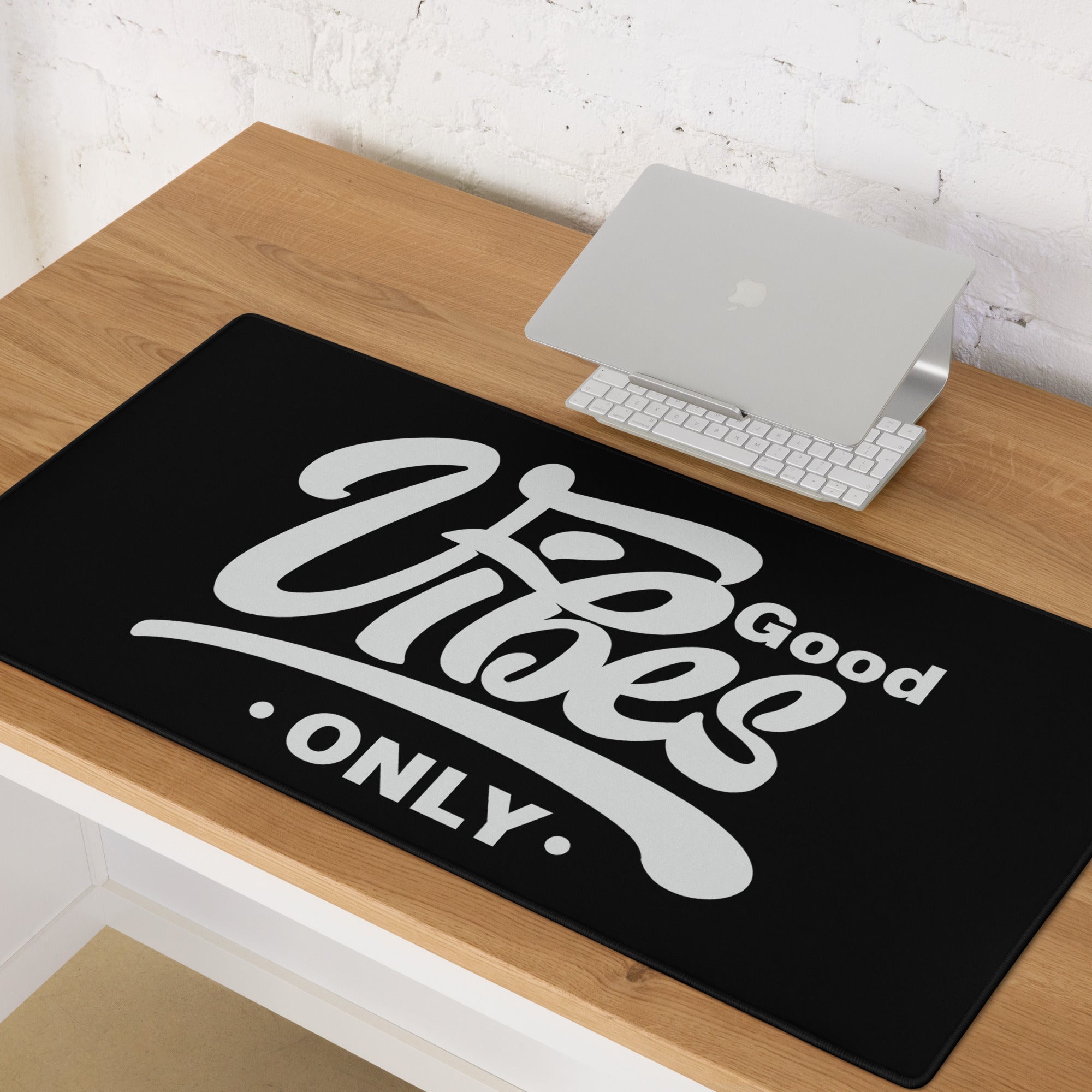 Good Vibes Only Gaming Mouse Pad Black Desk Mat Minimalist Non Slip Edge Stitching Quality Crafted