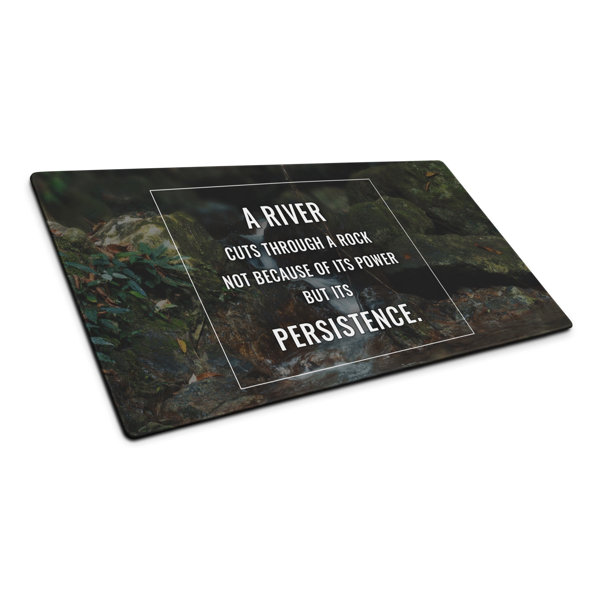 River Landscape Motivational Mouse Pad in Forest Greens for Desk Office with Modern Typography