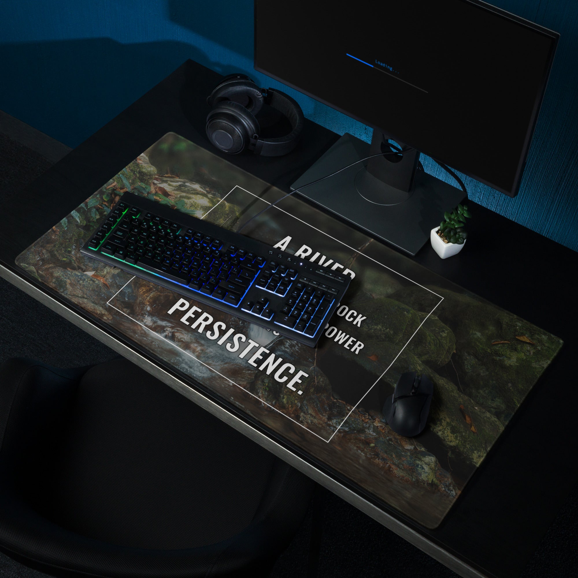 River Landscape Motivational Mouse Pad in Forest Greens for Desk Office with Modern Typography