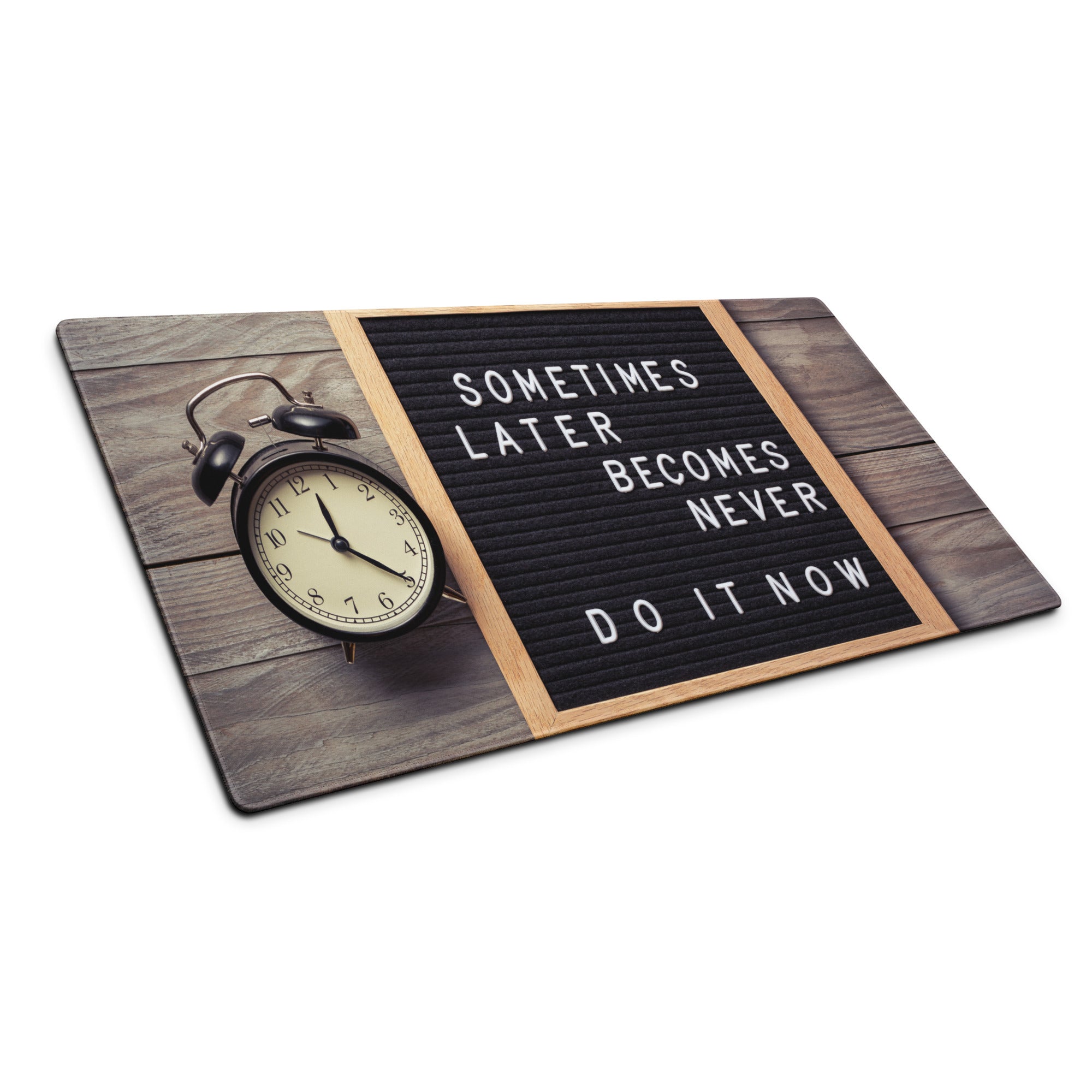 Motivational Mouse Pad With Letter Board Design In Black Surface And Natural Wood Frame For Desk Office Decor