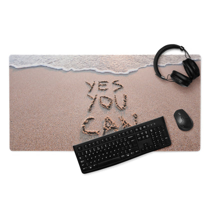 Beige Sand And Ocean Blue Motivational Mouse Pad For Desk Modern Large Gaming Mat Non Slip Edge Stitch Yes You Can