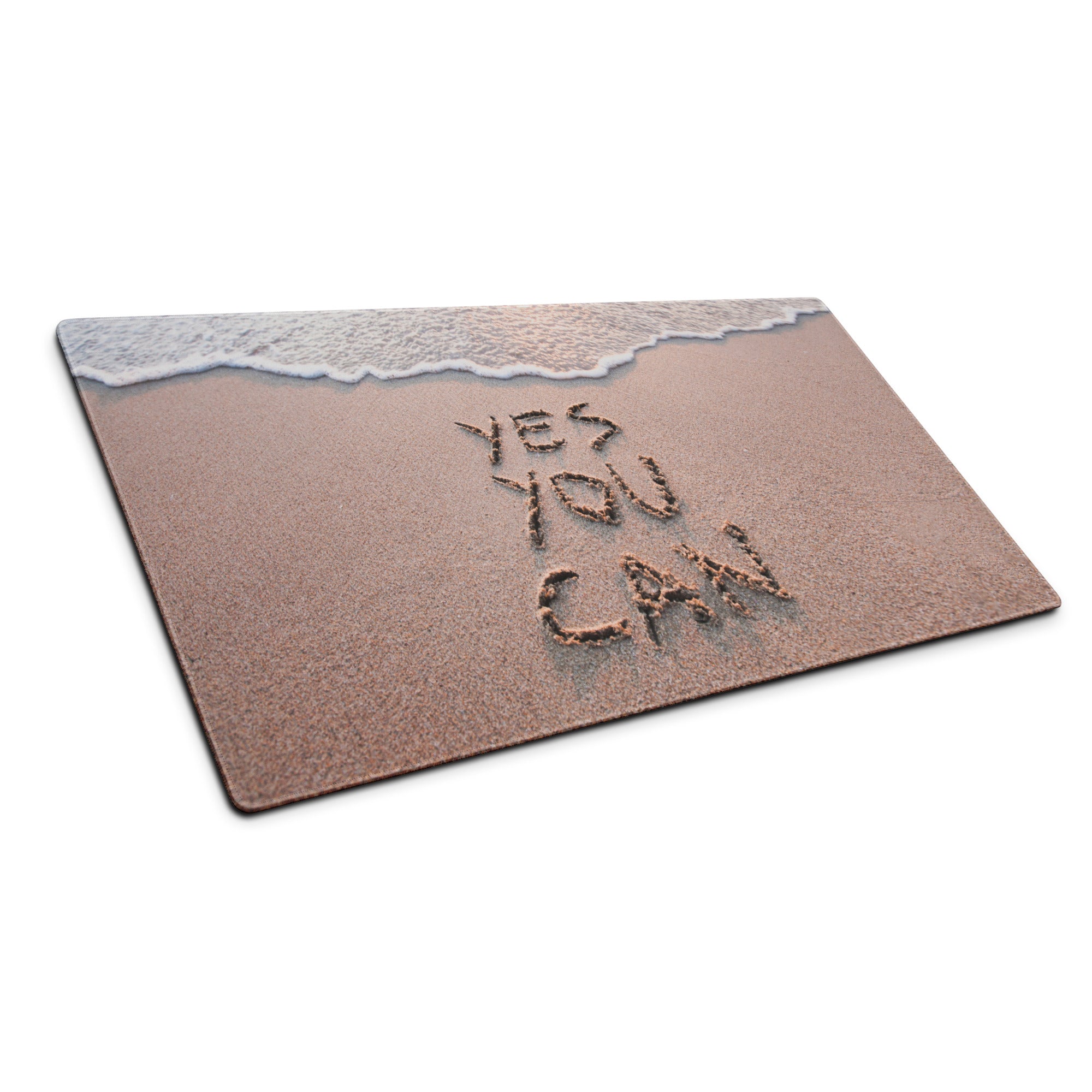 Beige Sand And Ocean Blue Motivational Mouse Pad For Desk Modern Large Gaming Mat Non Slip Edge Stitch Yes You Can