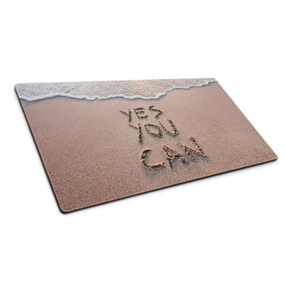 Beige Sand And Ocean Blue Motivational Mouse Pad For Desk Modern Large Gaming Mat Non Slip Edge Stitch Yes You Can