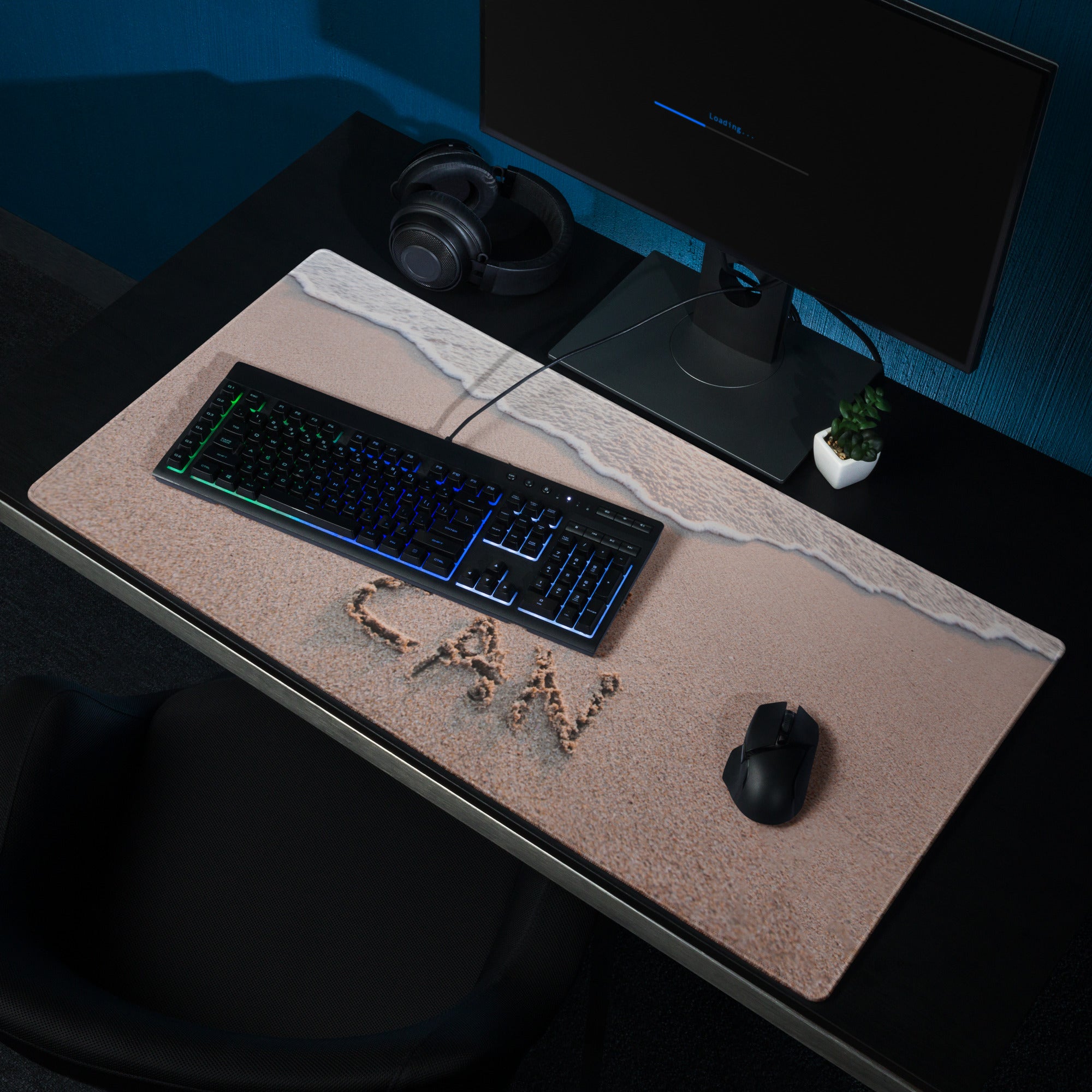 Beige Sand And Ocean Blue Motivational Mouse Pad For Desk Modern Large Gaming Mat Non Slip Edge Stitch Yes You Can