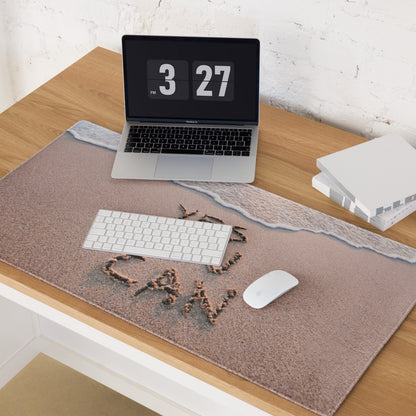 Beige Sand And Ocean Blue Motivational Mouse Pad For Desk Modern Large Gaming Mat Non Slip Edge Stitch Yes You Can