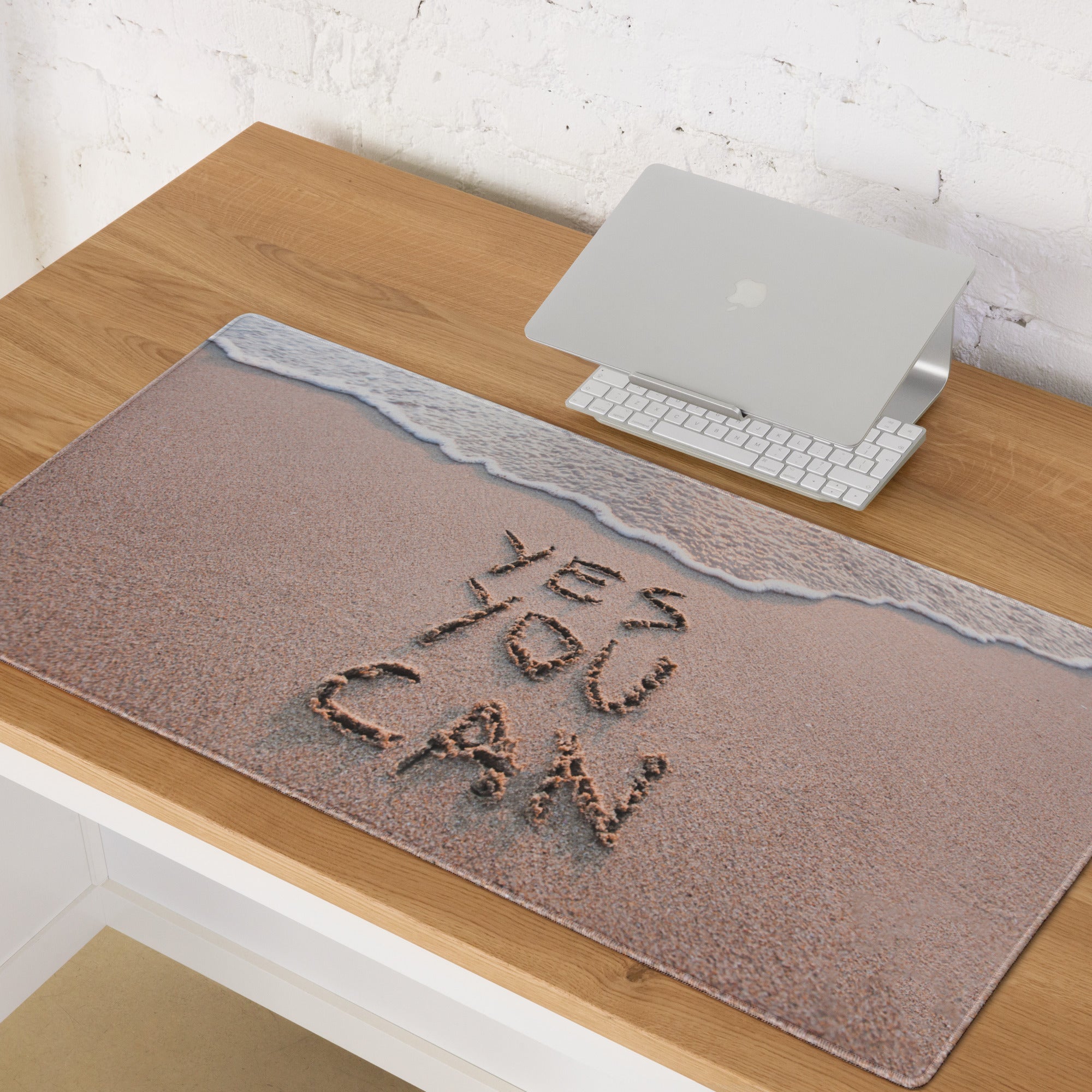 Beige Sand And Ocean Blue Motivational Mouse Pad For Desk Modern Large Gaming Mat Non Slip Edge Stitch Yes You Can