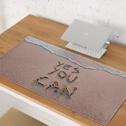 Beige Sand And Ocean Blue Motivational Mouse Pad For Desk Modern Large Gaming Mat Non Slip Edge Stitch Yes You Can
