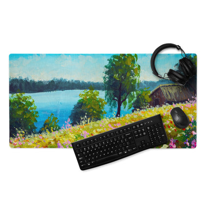 Vivid Landscape Garden Mat - Landscape Garden Scene Blue Green Impressionist Vibrant Modern Decor Oil Painting Gamers