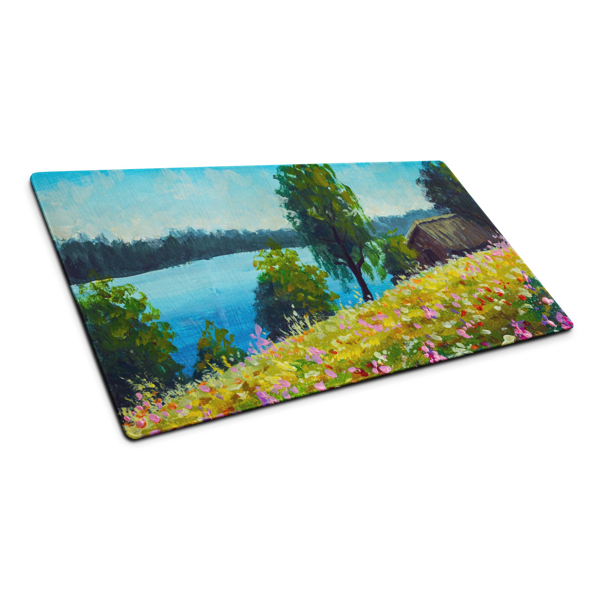 Vivid Landscape Garden Mat - Landscape Garden Scene Blue Green Impressionist Vibrant Modern Decor Oil Painting Gamers