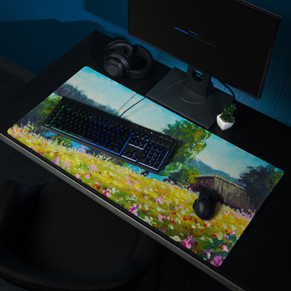 Vivid Landscape Garden Mat - Landscape Garden Scene Blue Green Impressionist Vibrant Modern Decor Oil Painting Gamers